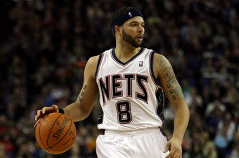 LONDON, ENGLAND - MARCH 04:  #8 Deron Williams of the Nets in action during the NBA match between New Jersey Nets and the Toronto Raptors at the O2 Arena on March 4, 2011 in London, England. NOTE TO USER: User expressly acknowledges and agrees that, by do