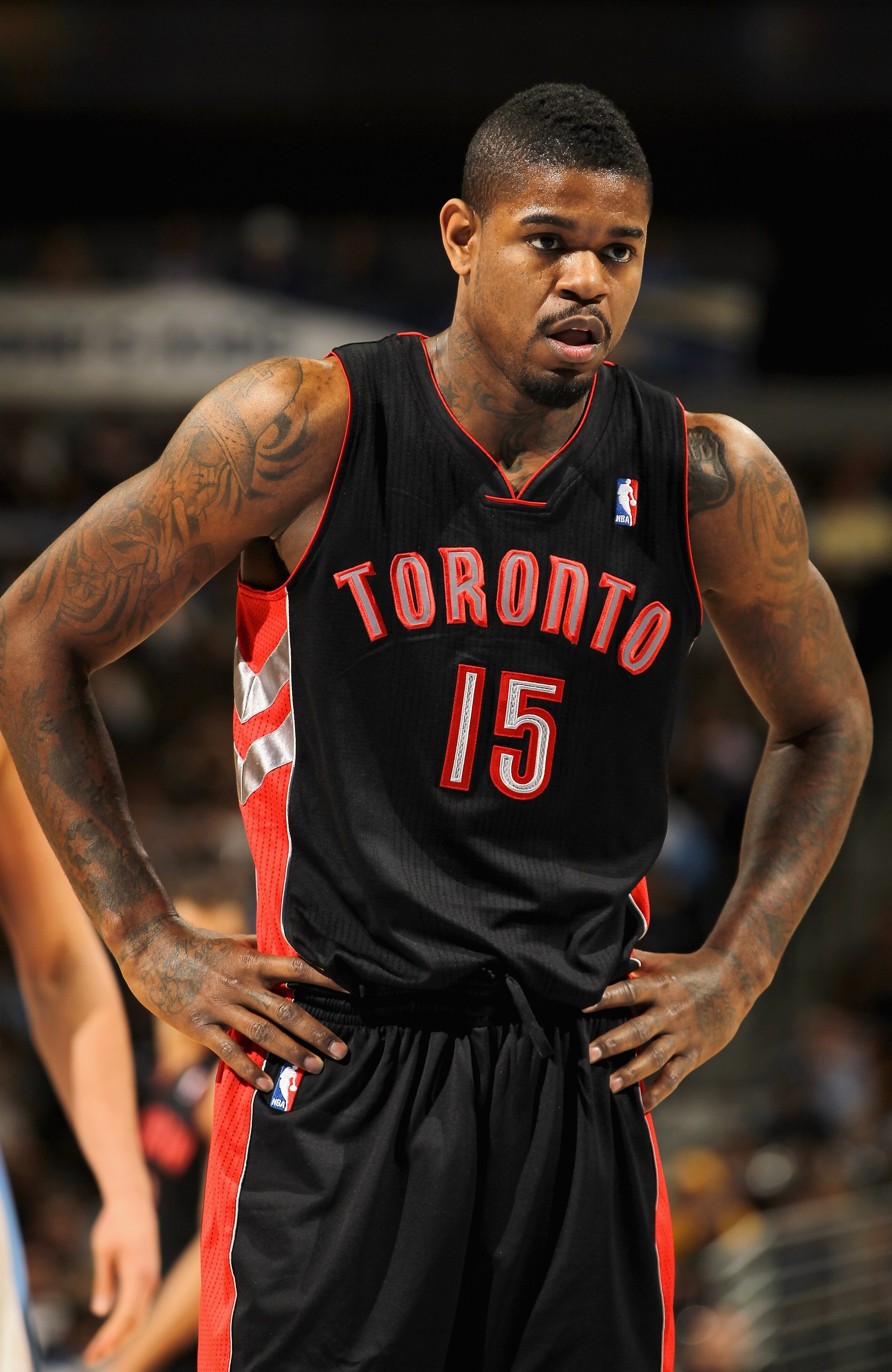 DENVER, CO - MARCH 21:  Amir Johnson #15 of the Toronto Raptors prepares to take a free throw against the Denver Nuggets at the Pepsi Center on March 21, 2011 in Denver, Colorado. The Nuggets defeated the Raptors 123-90. NOTE TO USER: User expressly ackno