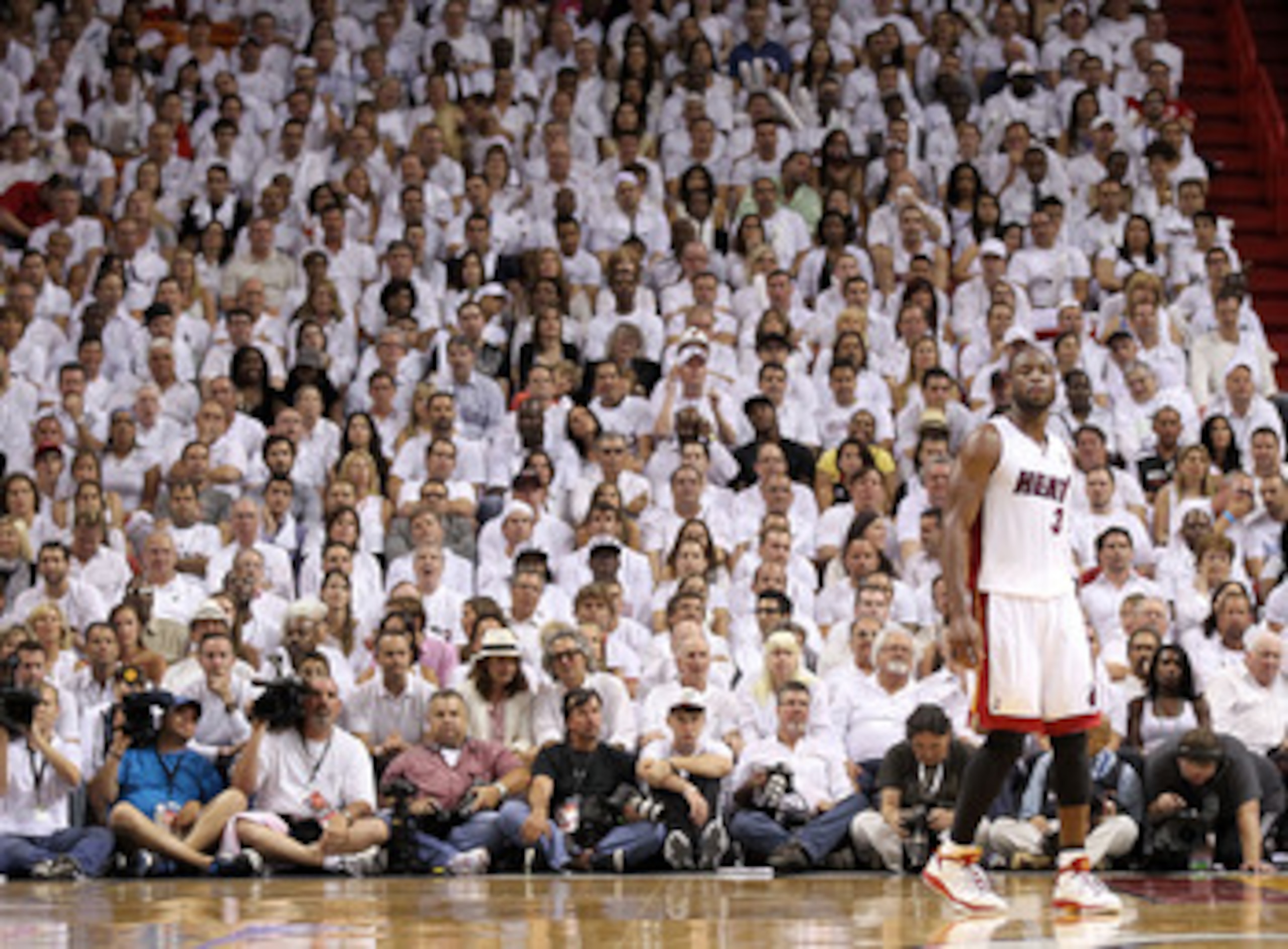 MIAMI, FL - MAY 03: Dwyane Wade #3 of the Miami Heat looks on during Game Two of the Eastern Conference Semifinals of the 2011 NBA Playoffs against the Boston Celtics at American Airlines Arena on May 3, 2011 in Miami, Florida. NOTE TO USER: User expressl