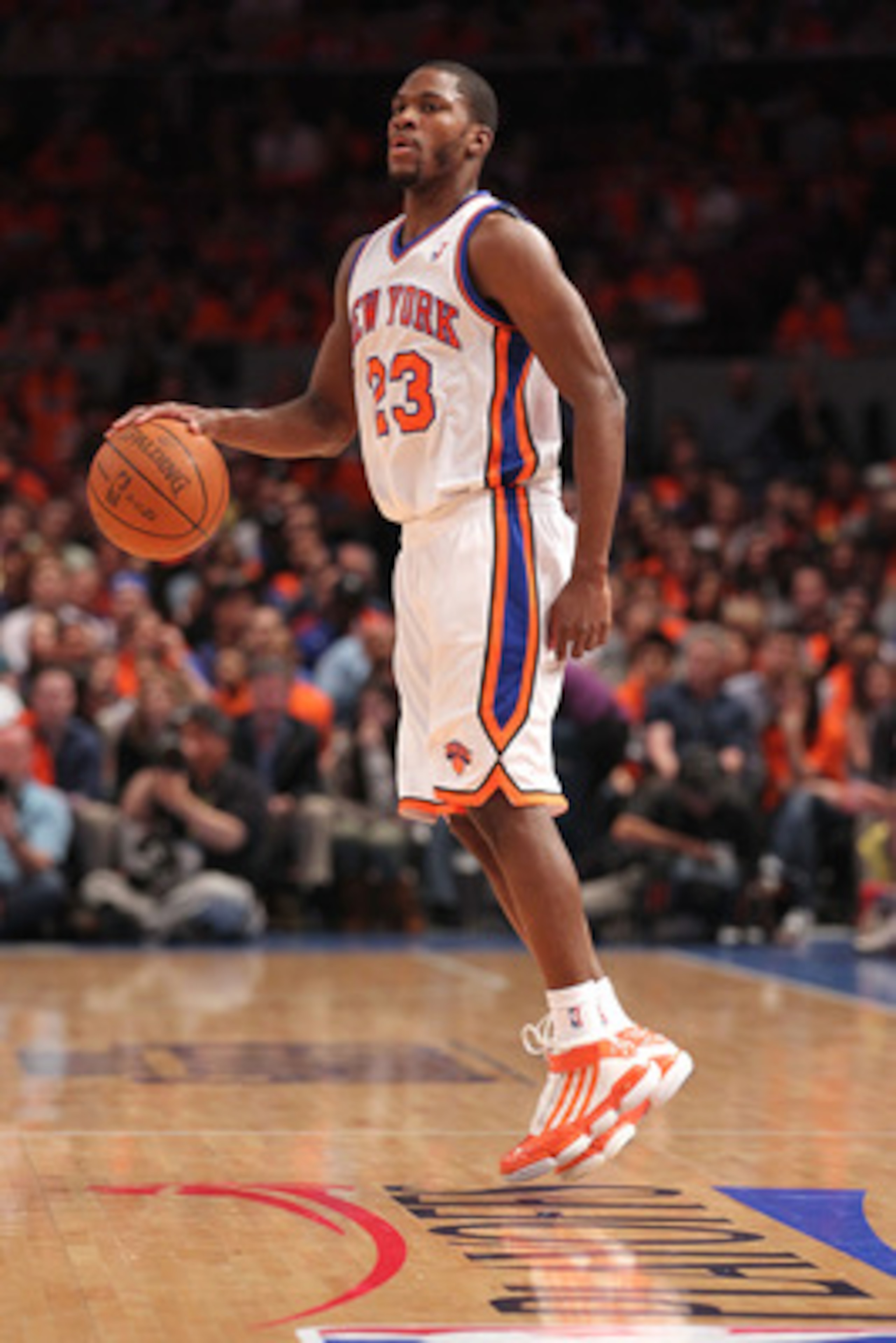 NEW YORK, NY - APRIL 24:  Toney Douglas #23 of the New York Knicks looks to pass against the Boston Celtics in Game Four of the Eastern Conference Quarterfinals during the 2011 NBA Playoffs on April 24, 2011 at Madison Square Garden in New York City. The