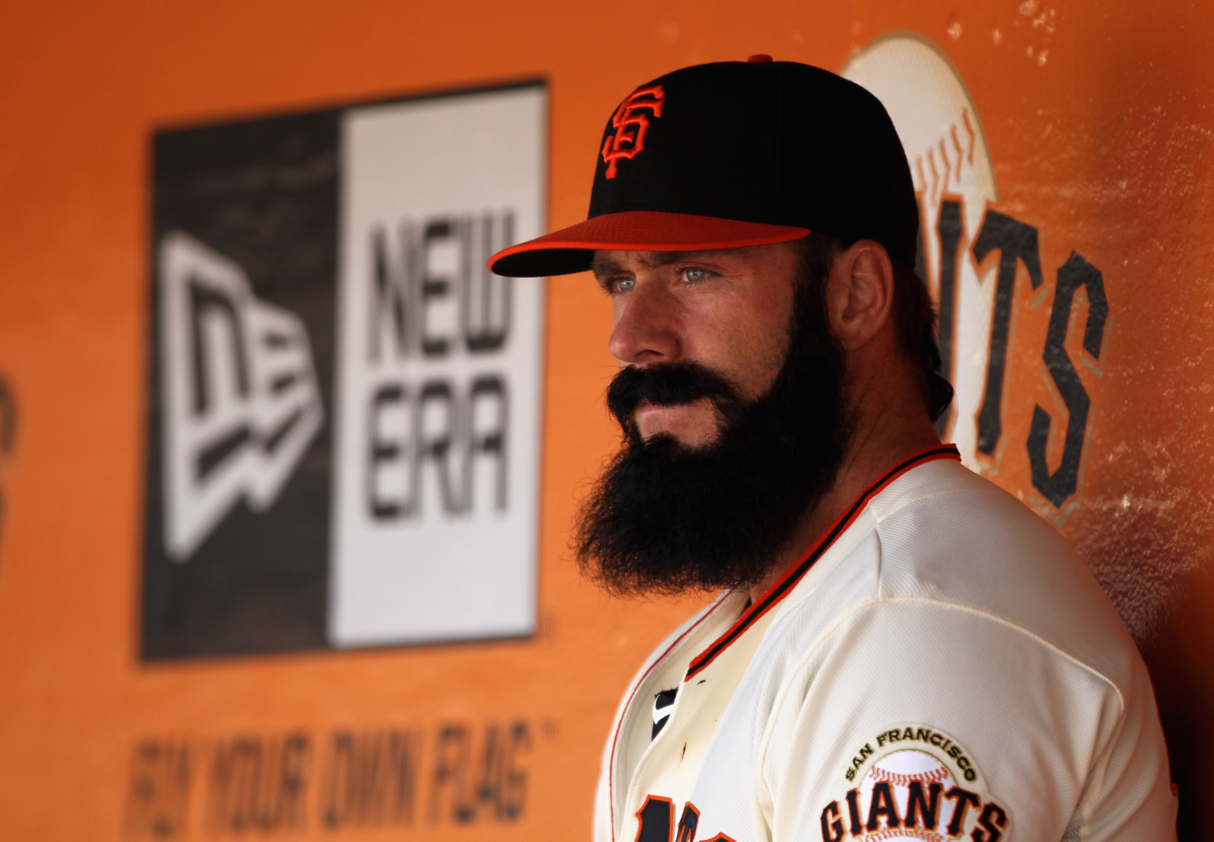 SAN FRANCISCO, CA - APRIL 24:  Brian Wilson #38 of the San Francisco Giants sits in the dugout during their game against the Atlanta Braves at AT&T Park on April 24, 2011 in San Francisco, California.  (Photo by Ezra Shaw/Getty Images)