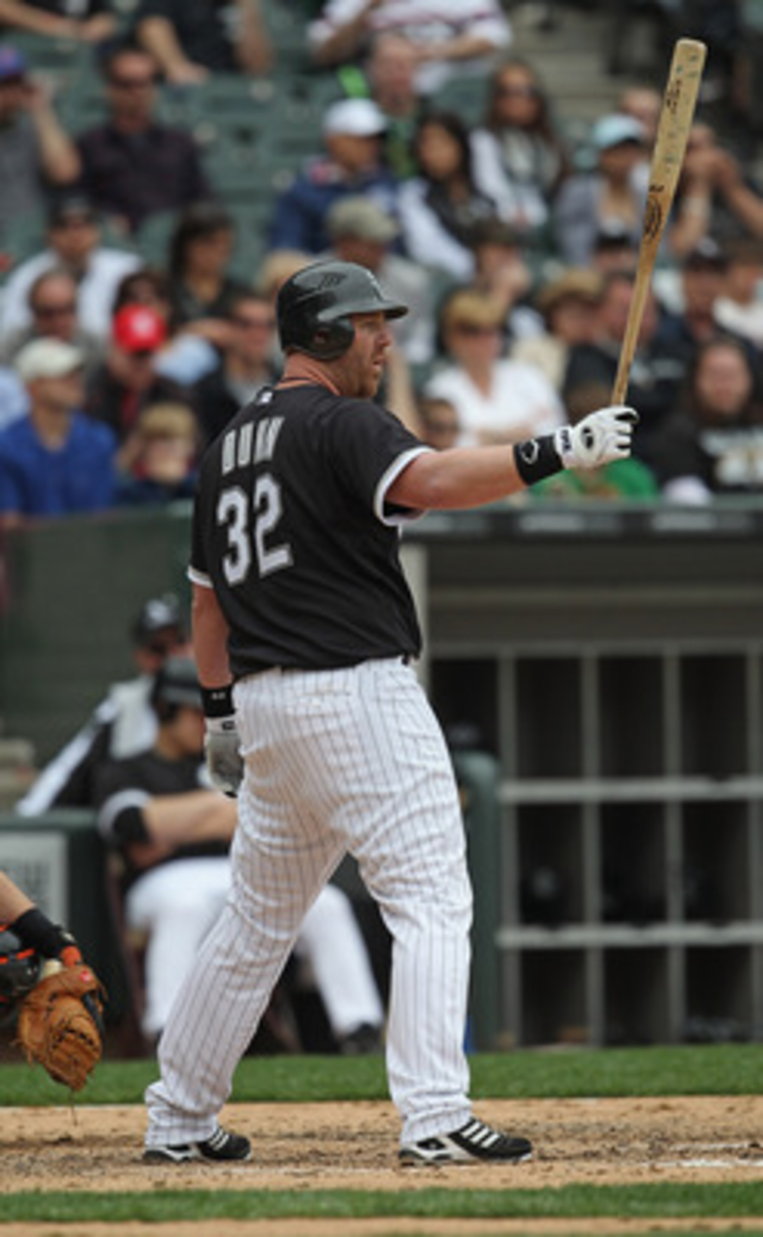CHICAGO, IL - MAY 01: Adam Dunn #32 of the Chicago White Sox prepares to bat against the Baltimore Orioles at U.S. Cellular Field on May 1, 2011 in Chicago, Illinois. The Orioles defeated the White Sox 6-4. (Photo by Jonathan Daniel/Getty Images)