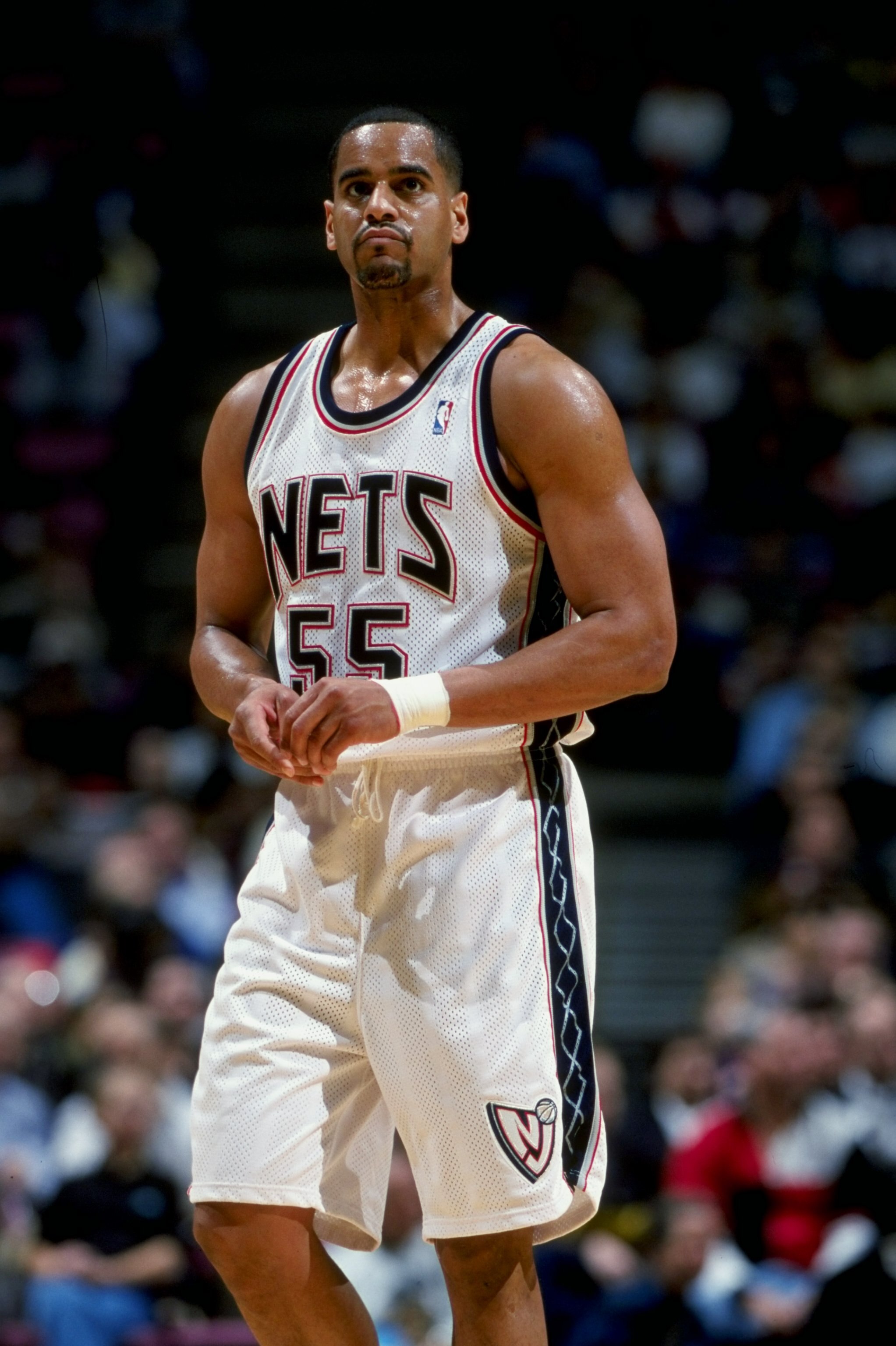 16 Feb 1999: Jayson Williams #55 of the New Jersey Nets looking on during the game against the Detroit Pistons at the Continental Airlines Arena in East Rutherford, New Jersey. The Nets defeated the Pistons 97-82.