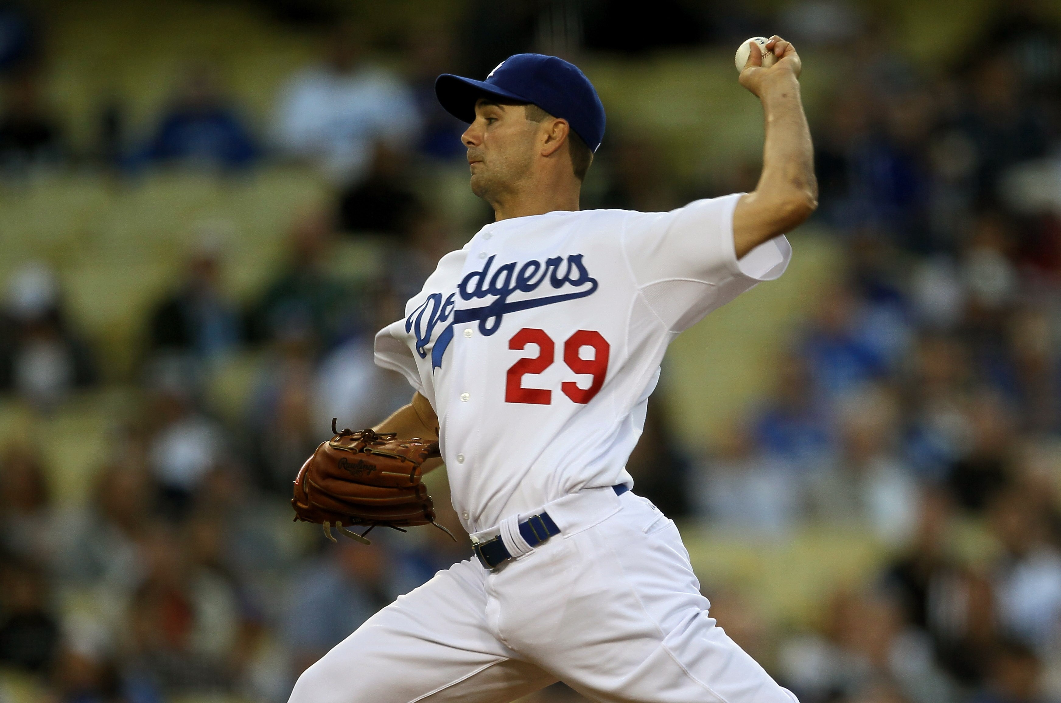 LOS ANGELES - APRIL 29:   Ted Lilly #29 of the Los Angeles Dodgers throws a pitch against the San Diego Padres on April 29, 2011 at Dodger Stadium in Los Angeles, California.  (Photo by Stephen Dunn/Getty Images)