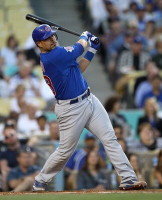 LOS ANGELES, CA - MAY 02:  Geovany Soto #18 of the Chicago Cubs hits an RBI double in the first inning against the Los Angeles Dodgers on May 2, 2011 at Dodger Stadium in Los Angeles, California.  (Photo by Stephen Dunn/Getty Images)