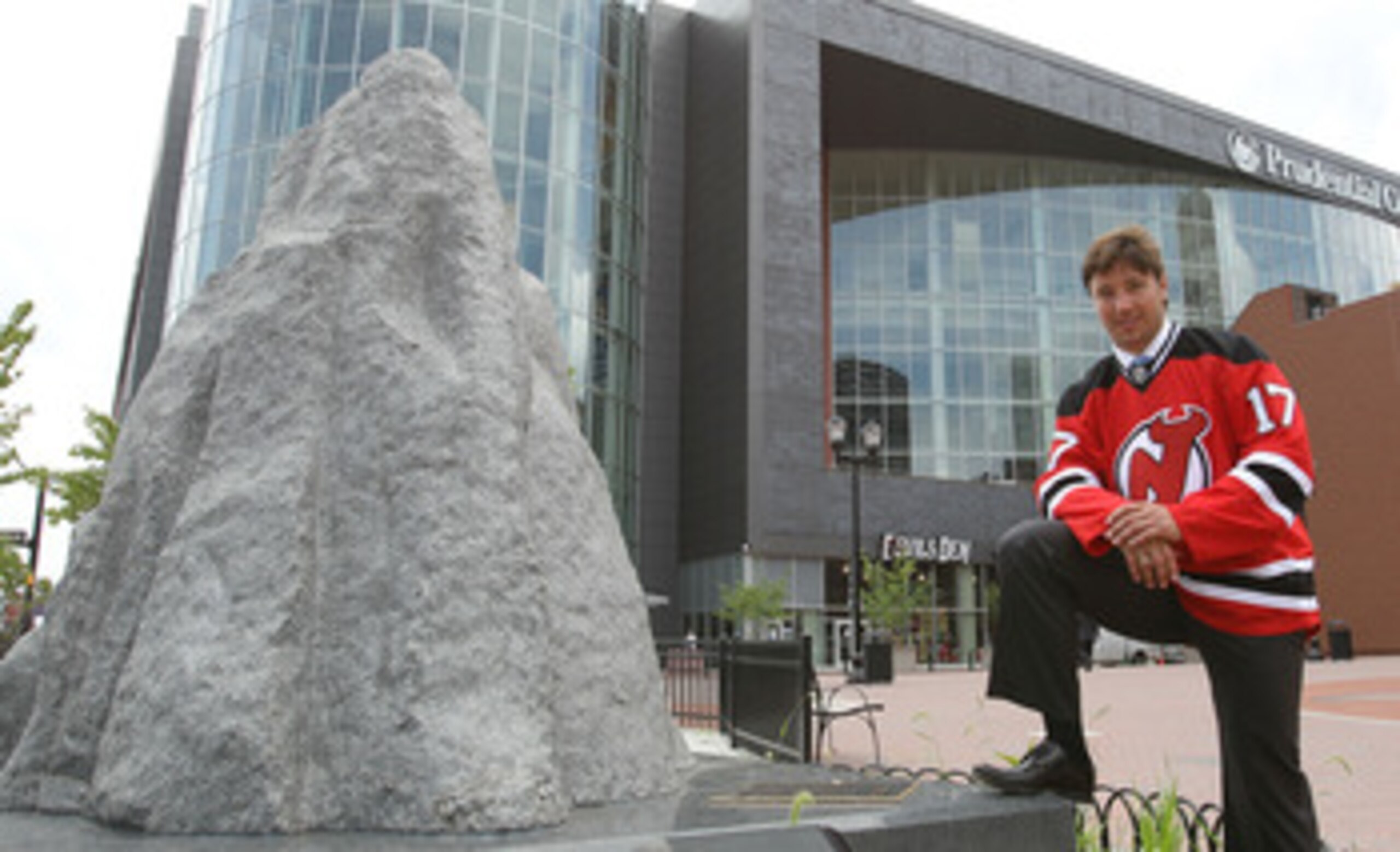 NEWARK, NJ - JULY 20:  Ilya Kovalchuk of the New Jersey Devils poses for photographs following the media opportunity announcing his contract renewal at the Prudential Center on July 20, 2010 in Newark, New Jersey.  (Photo by Bruce Bennett/Getty Images)
