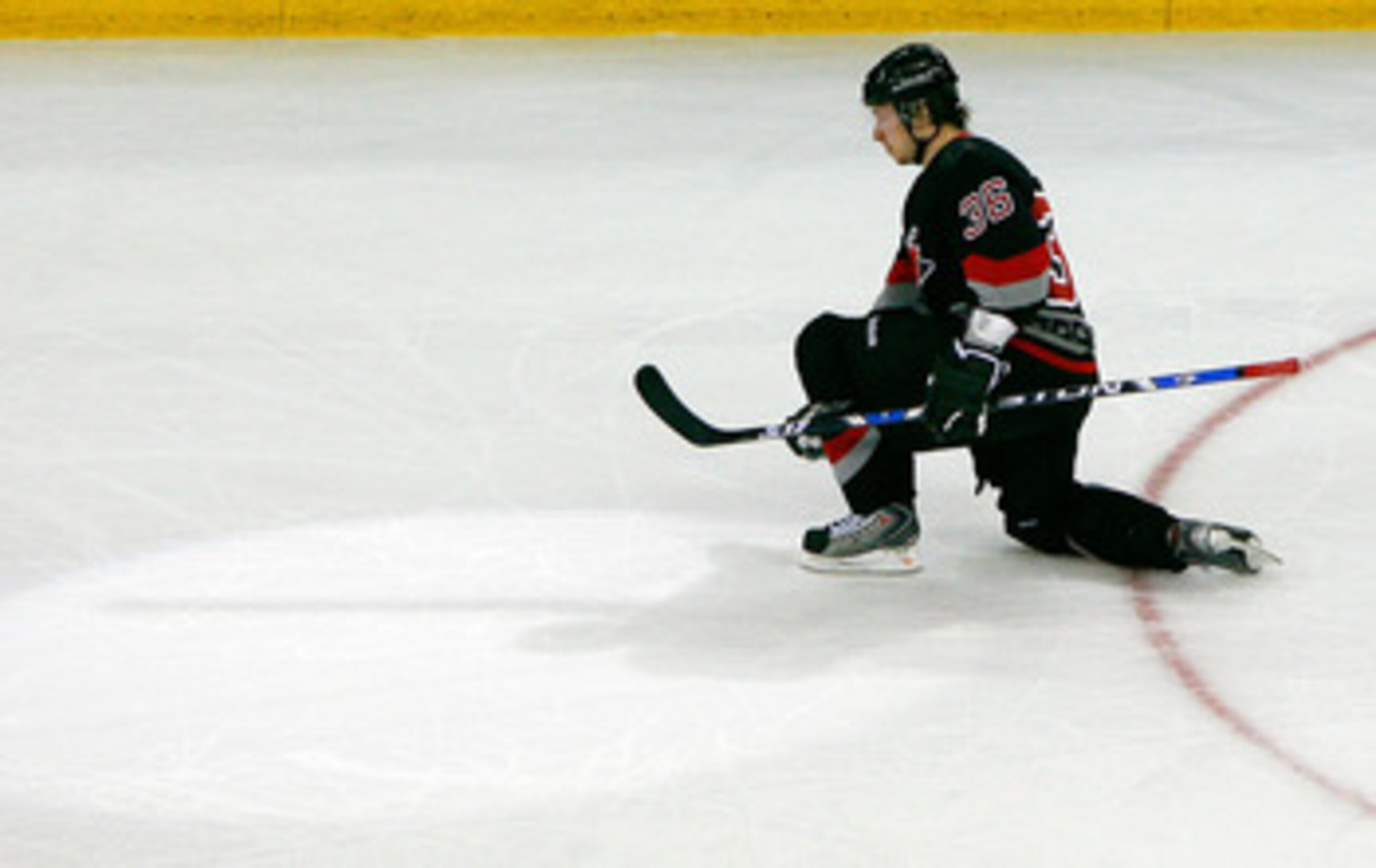 RALEIGH, NC - FEBRUARY 26:  Jussi Jokinen #36 of the Carolina Hurricanes reacts after scoring the only goal in their 2-1 win by shootout over the Buffalo Sabres during the game on February 26, 2009 at RBC Center in Raleigh, North Carolina.  (Photo by Kevi