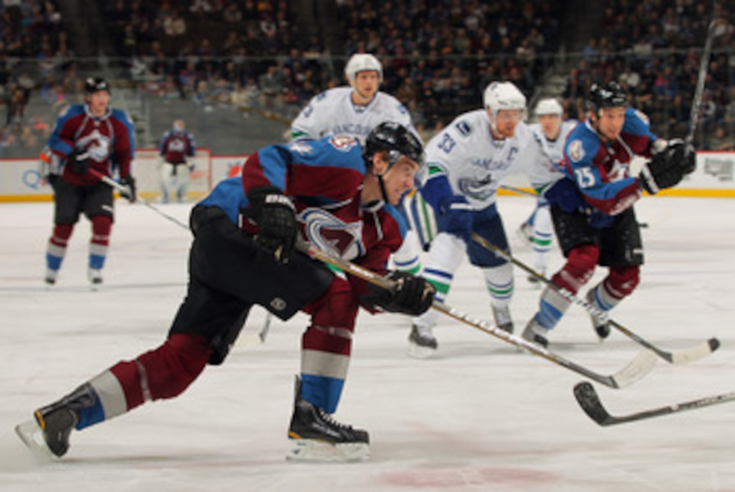 DENVER, CO - JANUARY 18:  Tomas Fleischmann #14 of the Colorado Avalanche takes a shot against the Vancouver Canucks at the Pepsi Center on January 18, 2011 in Denver, Colorado. The Avalanche defeated the Canucks 4-3 in overtime.  (Photo by Doug Pensinger
