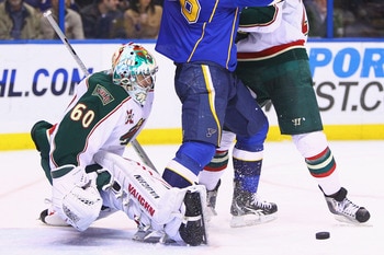 ST. LOUIS, MO - FEBRUARY 11: Jose Theodore #60 of the Minnesota Wild makes a save against the St. Louis Blues at the Scottrade Center on February 11, 2011 in St. Louis, Missouri. The Wild won 5-4 in a shootout. (Photo by Dilip Vishwanat/Getty Images) ST. LOUIS, MO - FEBRUARY 11: Jose Theodore #60 of the Minnesota Wild makes a save against the St. Louis Blues at the Scottrade Center on February 11, 2011 in St. Louis, Missouri. The Wild won 5-4 in a shootout. (Photo by Dilip Vishwanat/Getty Images)