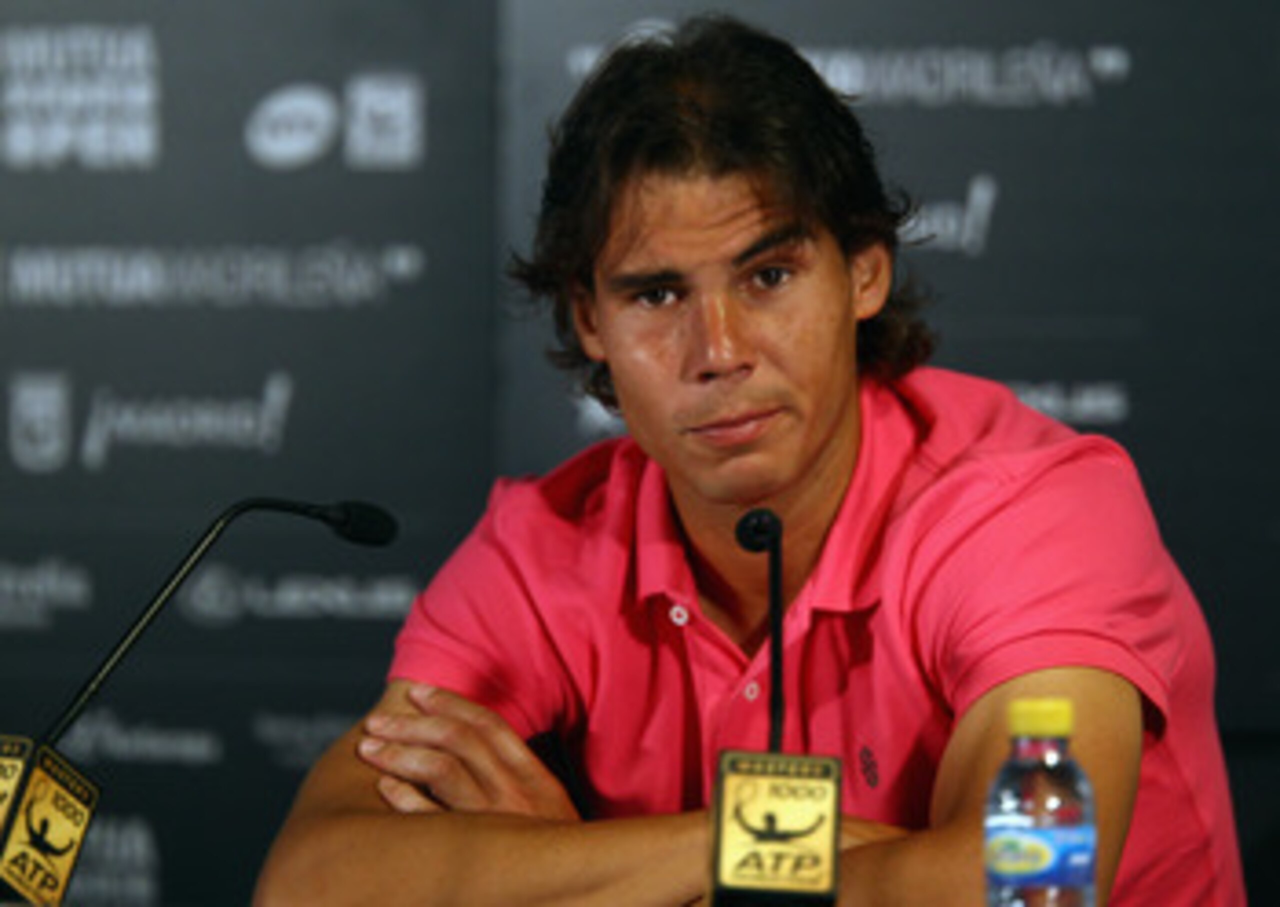 MADRID, SPAIN - MAY 01:  Rafael Nadal of Spain looks on in a press conference during day two of the Mutua Madrilena Madrid Open Tennis on May 1, 2011 in Madrid, Spain.  (Photo by Julian Finney/Getty Images)