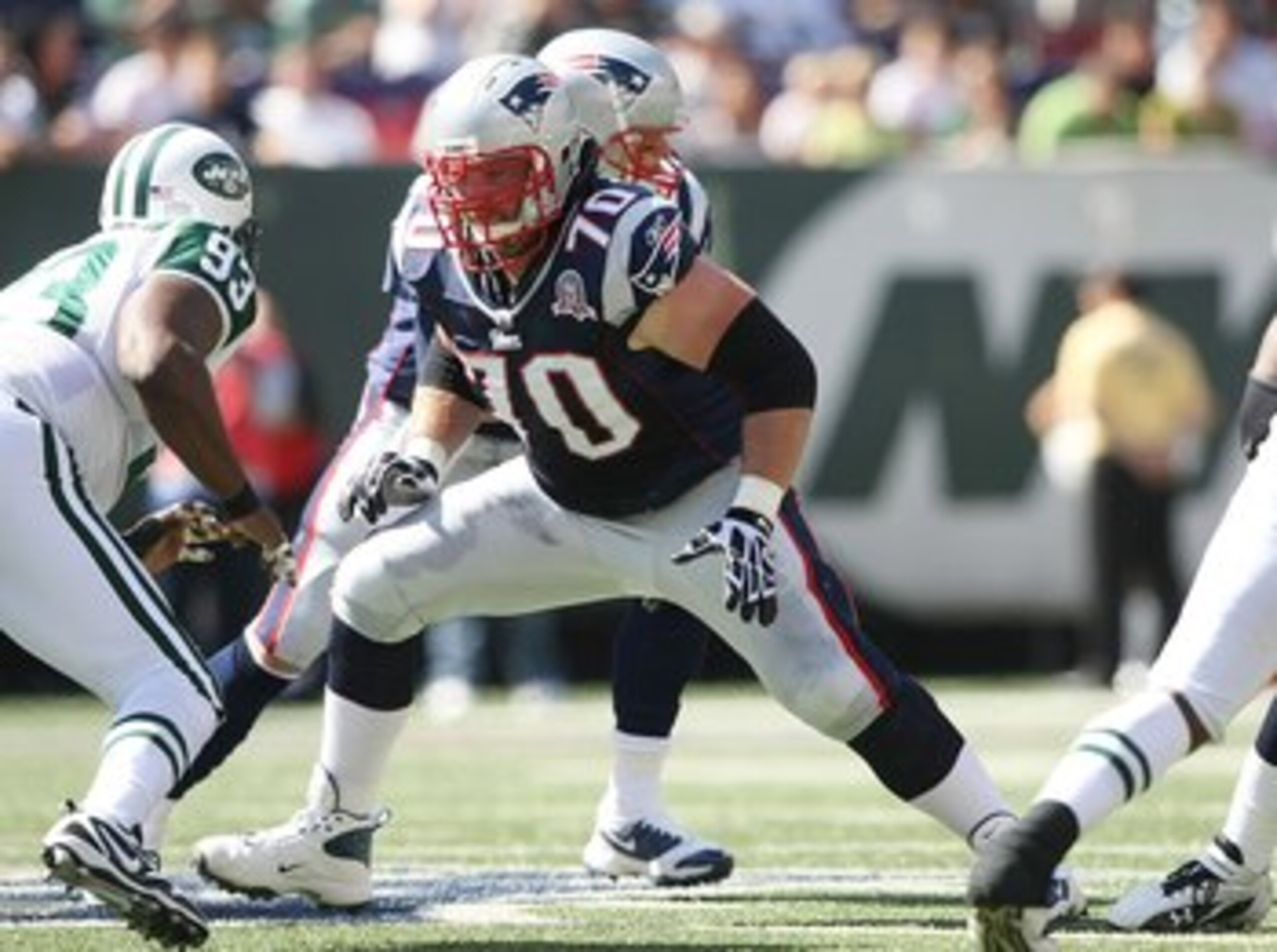 EAST RUTHERFORD, NJ - SEPTEMBER 20: Logan Mankins #70 of the New England Patriots against the New York Jets at Giants Stadium on September 20, 2009 in East Rutherford, New Jersey. (Photo by Nick Laham/Getty Images) EAST RUTHERFORD, NJ - SEPTEMBER 20: Logan Mankins #70 of the New England Patriots against the New York Jets at Giants Stadium on September 20, 2009 in East Rutherford, New Jersey. (Photo by Nick Laham/Getty Images)