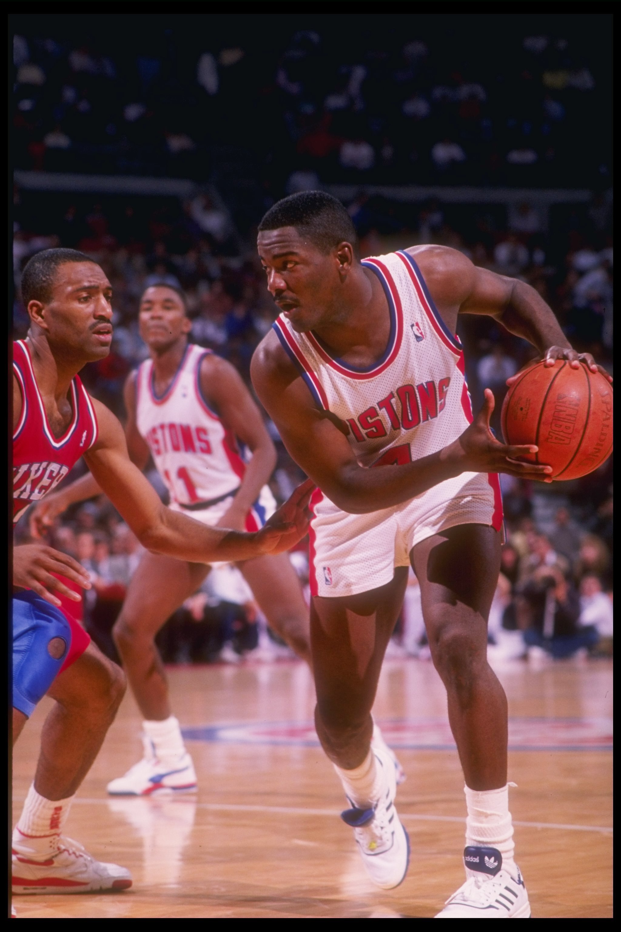 1989-1990:  Guard Joe Dumars of the Detroit Pistons moves the ball during a game. Mandatory Credit: ALLSPORT USA  /Allsport Mandatory Credit: ALLSPORT USA  /Allsport