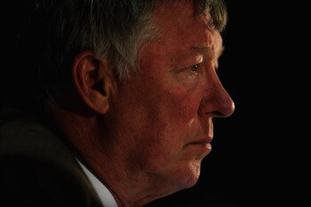 MANCHESTER, ENGLAND - MAY 03:  Sir Alex Ferguson speaks to the media during a press conference ahead of their UEFA Champions League semi final second leg match against Schalke 04 at the Carrington Training Ground on May 3, 2011 in Manchester, England.  (P