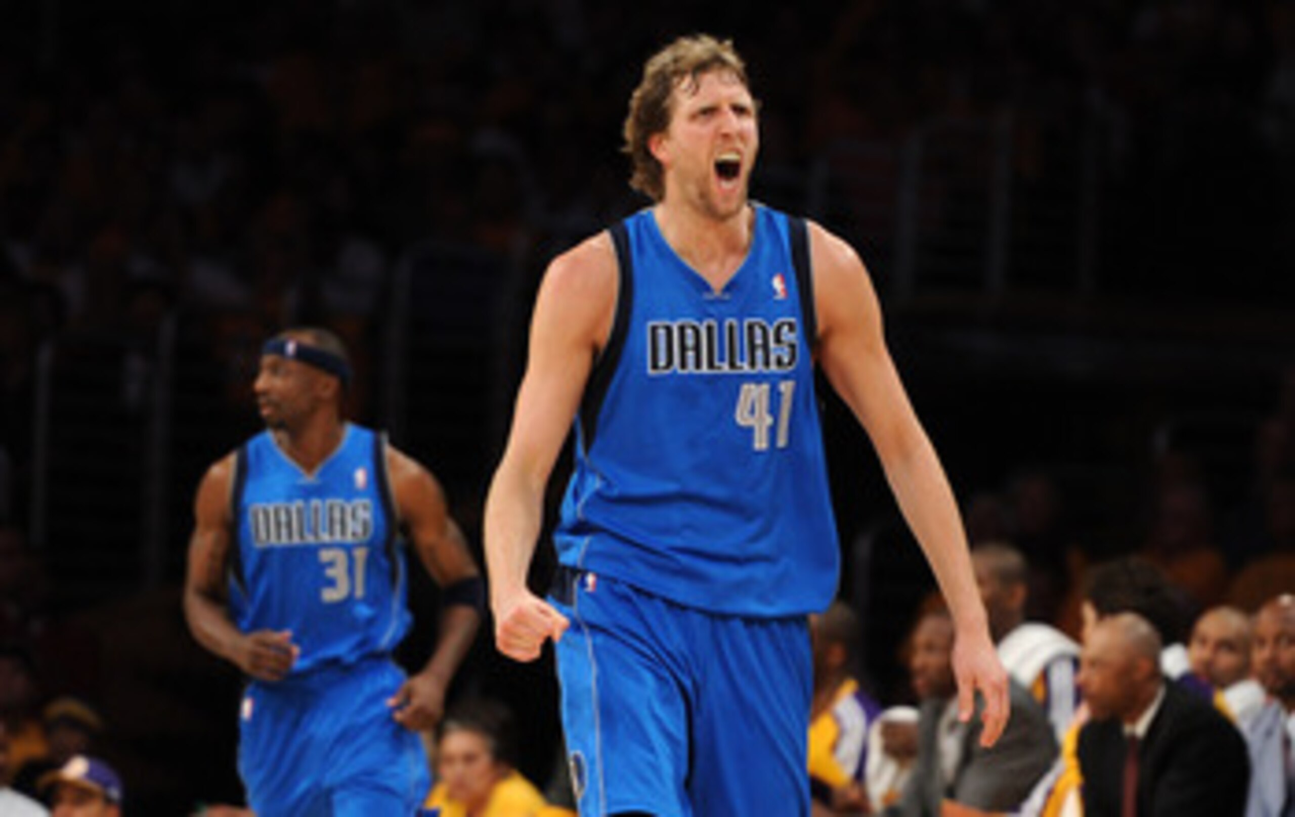 LOS ANGELES, CA - MAY 02:  Dirk Nowitzki #41 of the Dallas Mavericks reacts in the fourth quarter while taking on the Los Angeles Lakers in Game One of the Western Conference Semifinals in the 2011 NBA Playoffs at Staples Center on May 2, 2011 in Los Ange