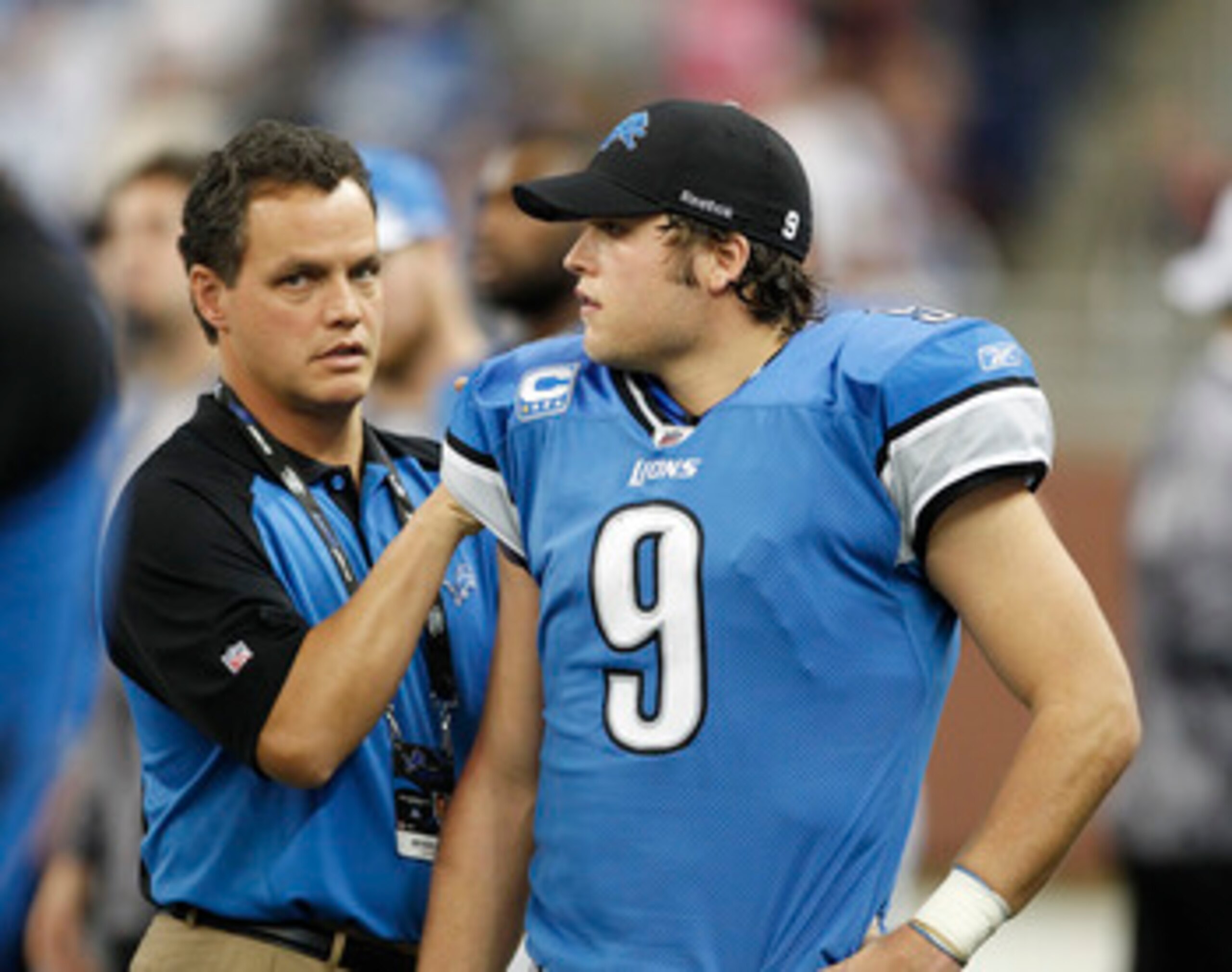 DETROIT - NOVEMBER 07: Detroit Lions team doctor Kyle Anderson checks the right shoulder of Matthew Stafford #9 of the Detroit Lions after leaving the game during the third quarter of the game at Ford Field on November 7, 2010 in Detroit, Michigan. The Je DETROIT - NOVEMBER 07: Detroit Lions team doctor Kyle Anderson checks the right shoulder of Matthew Stafford #9 of the Detroit Lions after leaving the game during the third quarter of the game at Ford Field on November 7, 2010 in Detroit, Michigan. The Je