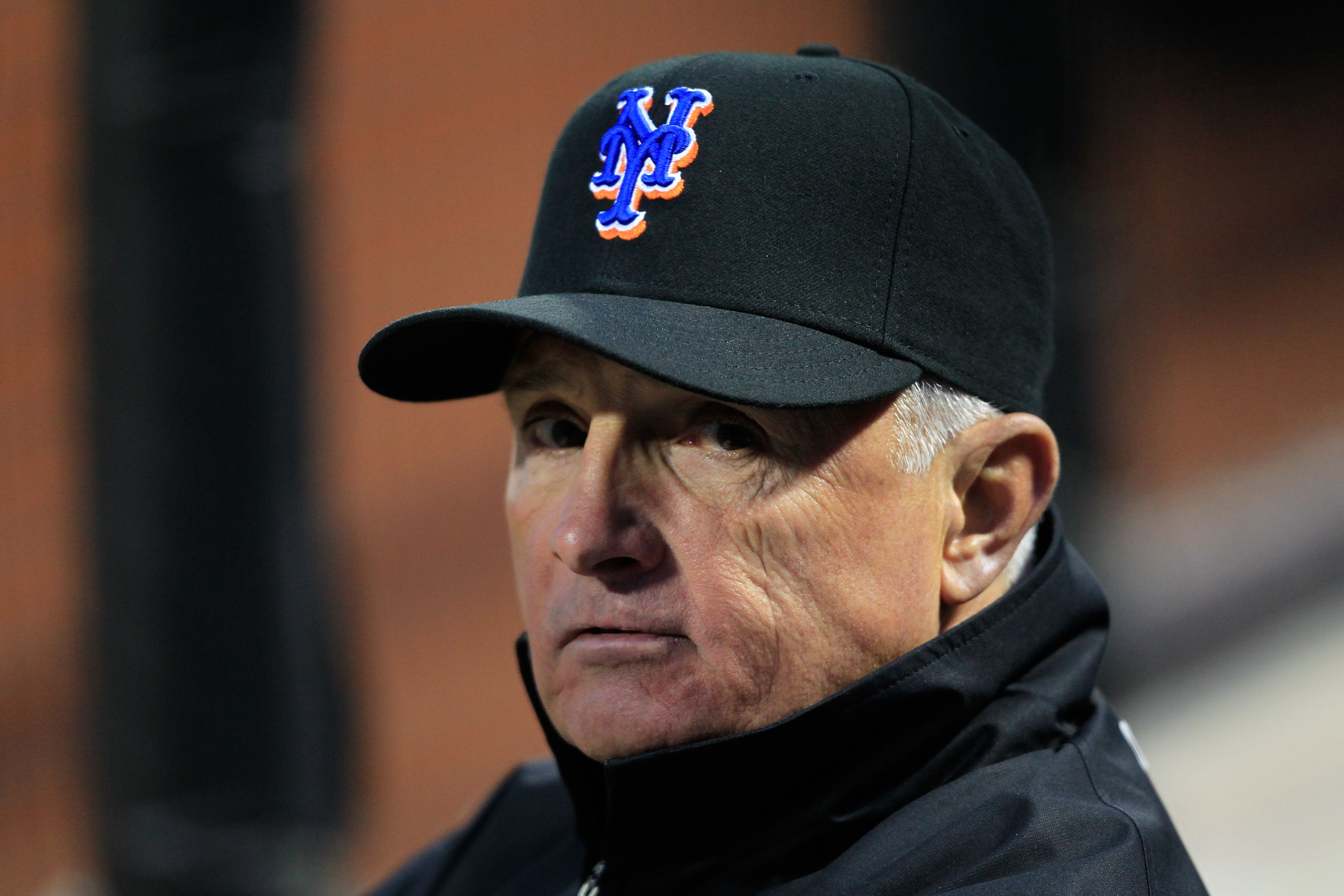NEW YORK, NY - APRIL 22: Terry Collins the Manager of the New York Mets looks on from the dugout during the first inning against the Arizona Diamondbacks at Citi Field on April 22, 2011 in the Flushing neighborhood of the Queens borough of New York City.