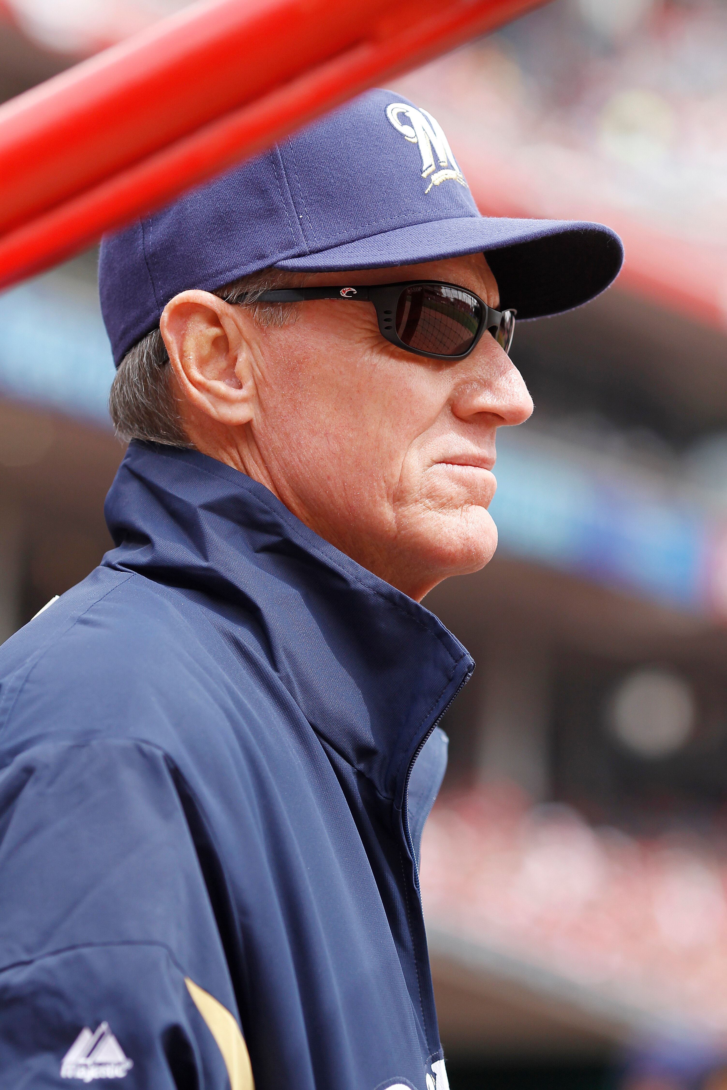 CINCINNATI, OH - MARCH 31: Milwaukee Brewers manager Ron Roenicke looks on against the Cincinnati Reds in the opening day game at Great American Ballpark on March 31, 2011 in Cincinnati, Ohio. The Reds won 7-6. (Photo by Joe Robbins/Getty Images)