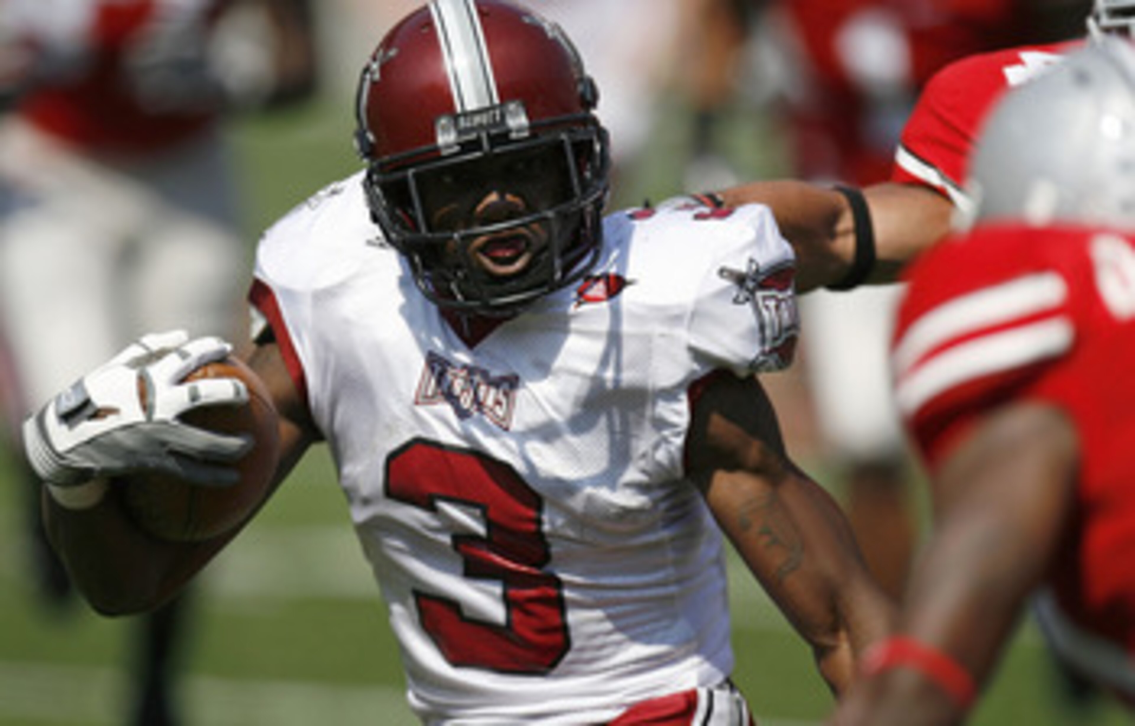 COLUMBUS, OH - SEPTEMBER 20: Jerrel Jernigan #3 of the Troy Trojans gets loose for a second quarter touchdown against the Ohio State Buckeyes on September 20, 2008 at Ohio Stadium in Columbus, Ohio.  (Photo by Gregory Shamus/Getty Images)