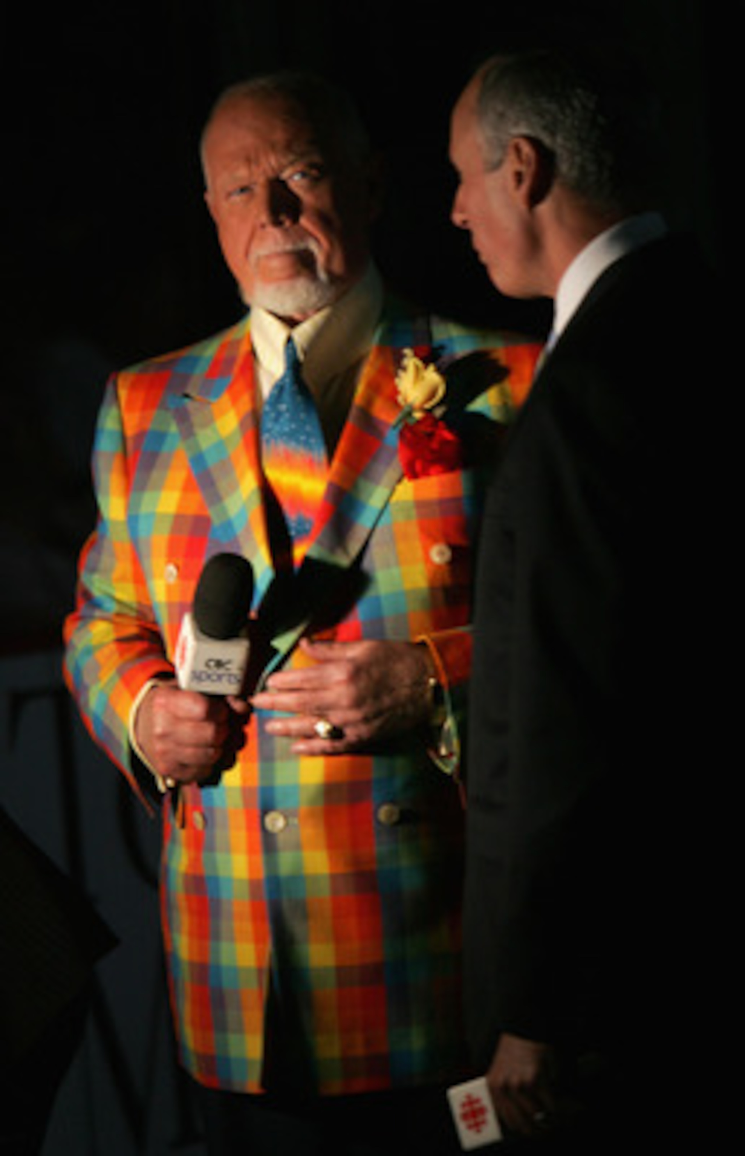 PITTSBURGH - MAY 28:  Don Cherry and Ron MacLean of CBC Sports stand on the ice before game three of the 2008 NHL Stanley Cup Finals between the Detroit Red Wings and the Pittsburgh Penguins at Mellon Arena on May 28, 2008 in Pittsburgh. Pennsylvania. The