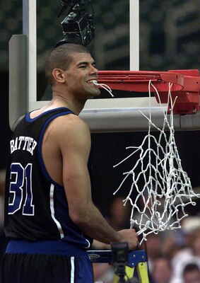 11 March 01:  Tournament MVP Shane Battier #31 of the Duke Blue Devils celebrates their 79-53 victory over the North Carolina Tar Heels during the ACC Tournament finals at the Georgia Dome in Atlanta, Georgia.   <<Digital Image>> Mandatory Credit: Craig J