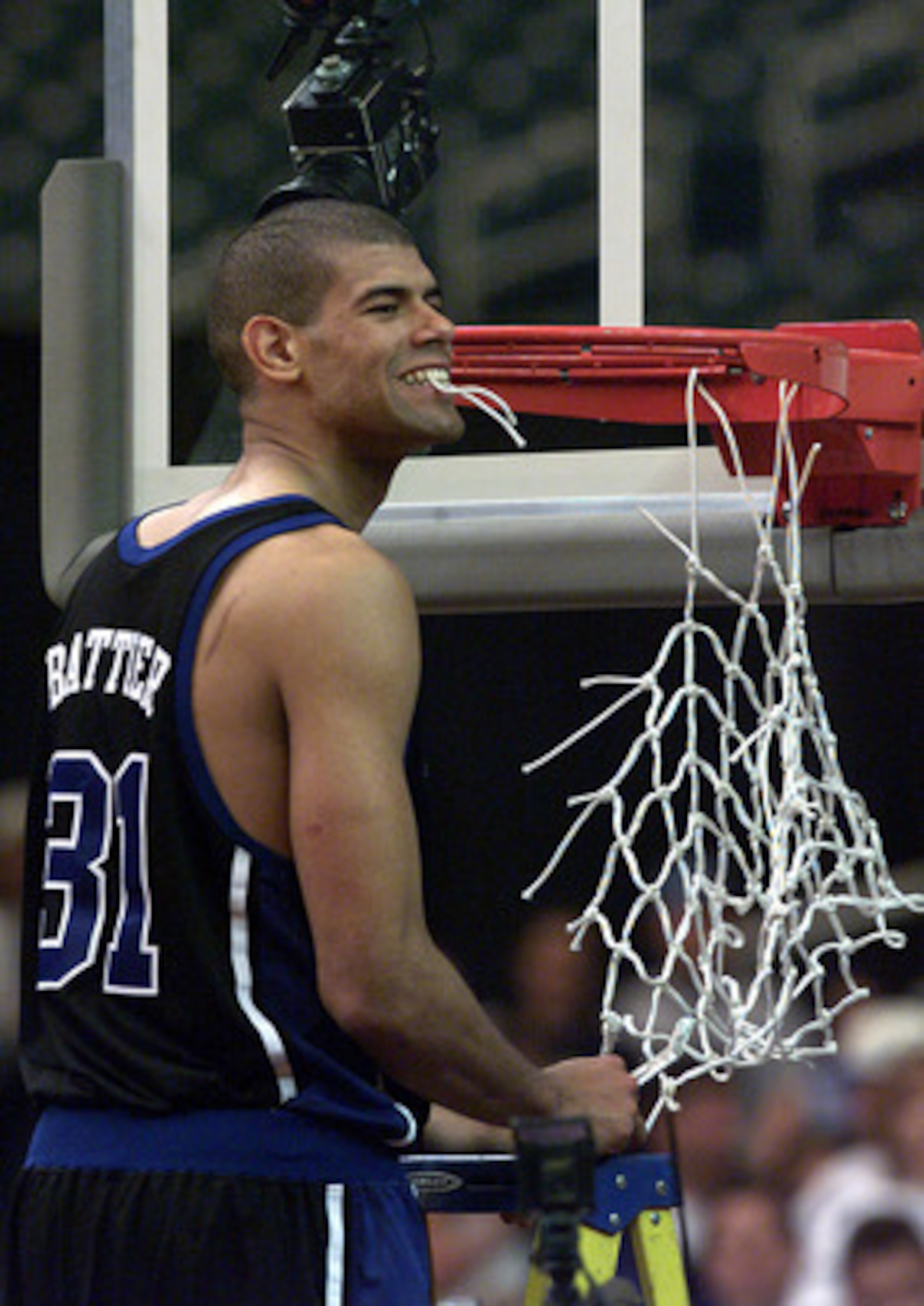 11 March 01: Tournament MVP Shane Battier #31 of the Duke Blue Devils celebrates their 79-53 victory over the North Carolina Tar Heels during the ACC Tournament finals at the Georgia Dome in Atlanta, Georgia. <<Digital Image>> Mandatory Credit: Craig J 11 March 01: Tournament MVP Shane Battier #31 of the Duke Blue Devils celebrates their 79-53 victory over the North Carolina Tar Heels during the ACC Tournament finals at the Georgia Dome in Atlanta, Georgia. <<Digital Image>> Mandatory Credit: Craig J