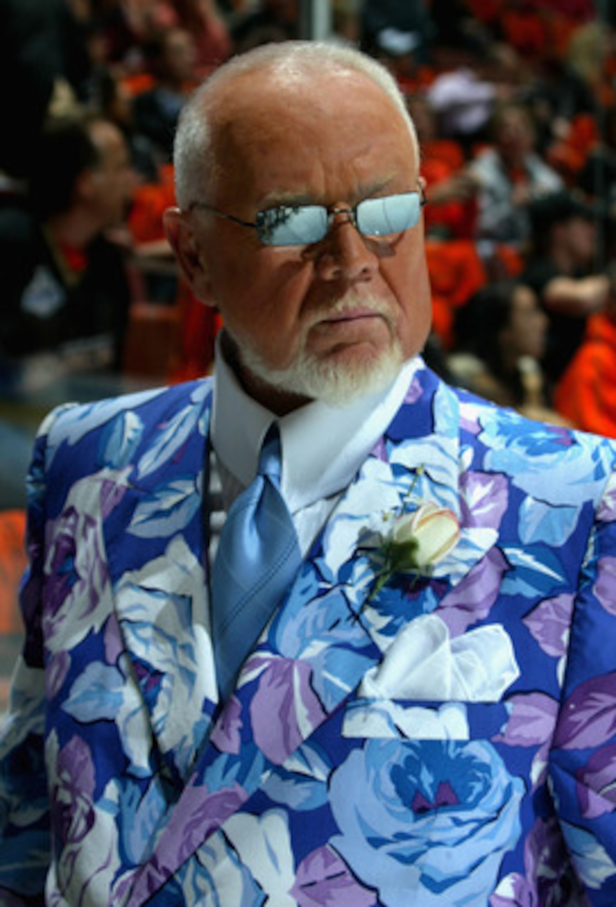 ANAHEIM, CA - MAY 30:  CBC News reporter, Don Cherry walks on the ice before the start of Game Two of the 2007 Stanley Cup finals between the Anaheim Ducks and the Ottawa Senators on May 30, 2007 at Honda Center in Anaheim, California.   (Photo by Bruce B