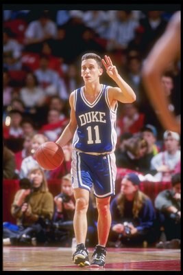30 Jan 1993:  Guard Bobby Hurley of the Duke Blue Devils moves the ball during a game against the Maryland Terrapins. Mandatory Credit: Doug Pensinger  /Allsport