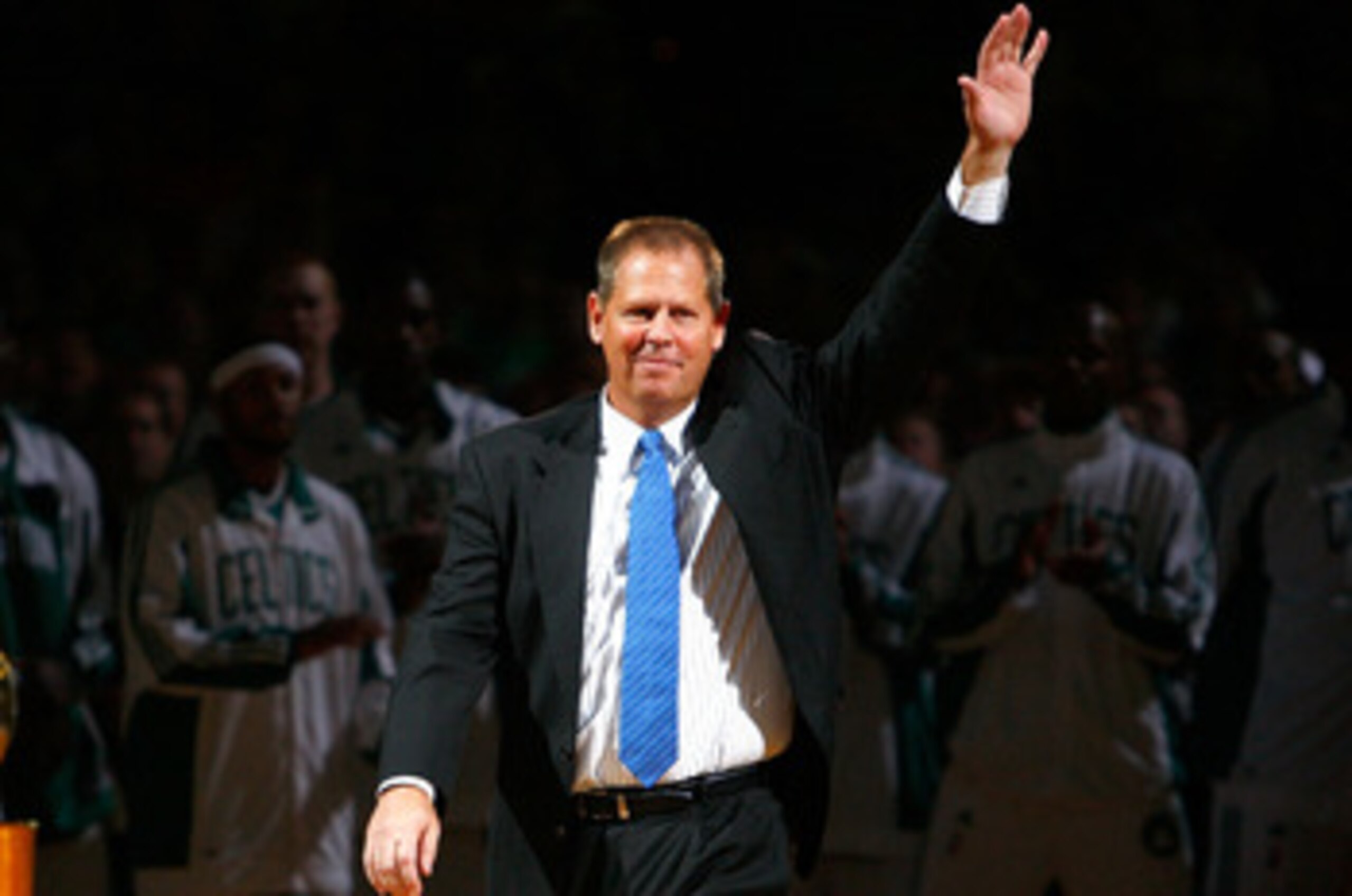 BOSTON, MA - OCTOBER 28: The Boston Celtics President Danny Ainge waves during the 2008 NBA World Championship ceremony before a game against the Cleveland Cavaliers at the TD Banknorth Garden on October 28, 2008 in Boston, Massachusetts. NOTE TO USER: Us BOSTON, MA - OCTOBER 28: The Boston Celtics President Danny Ainge waves during the 2008 NBA World Championship ceremony before a game against the Cleveland Cavaliers at the TD Banknorth Garden on October 28, 2008 in Boston, Massachusetts. NOTE TO USER: Us