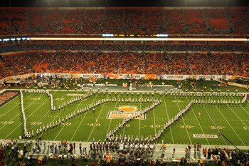 MIAMI, FL - JANUARY 03:  The Virginia Tech Hokies marching band performs prior to the Hokies playing against the Stanford Cardinal during the 2011 Discover Orange Bowl at Sun Life Stadium on January 3, 2011 in Miami, Florida.  (Photo by Mike Ehrmann/Getty