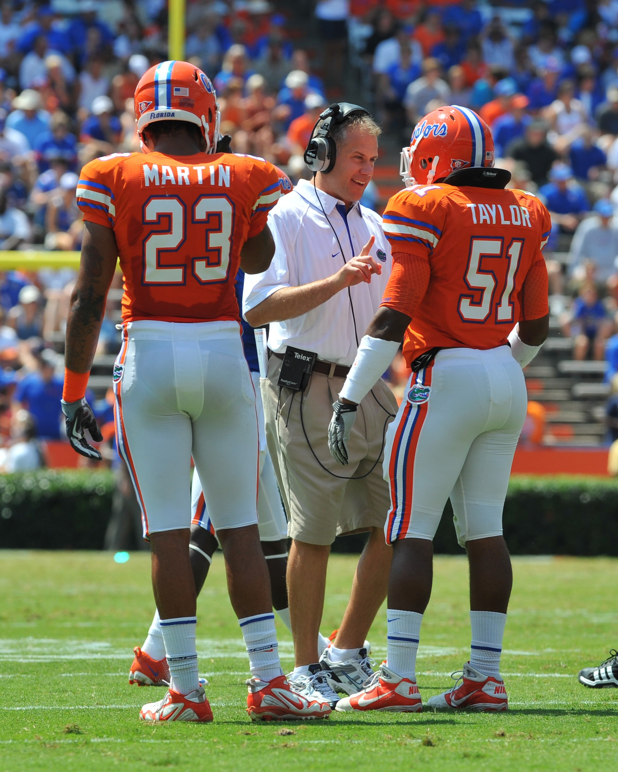GAINESVILLE, FL - APRIL 9:  Linebackers coach D. J. Durkin of the Florida Gators directs play during the Orange and Blue spring football game April 9, 2011 Ben Hill Griffin Stadium at Gainesville, Florida.  (Photo by Al Messerschmidt/Getty Images)