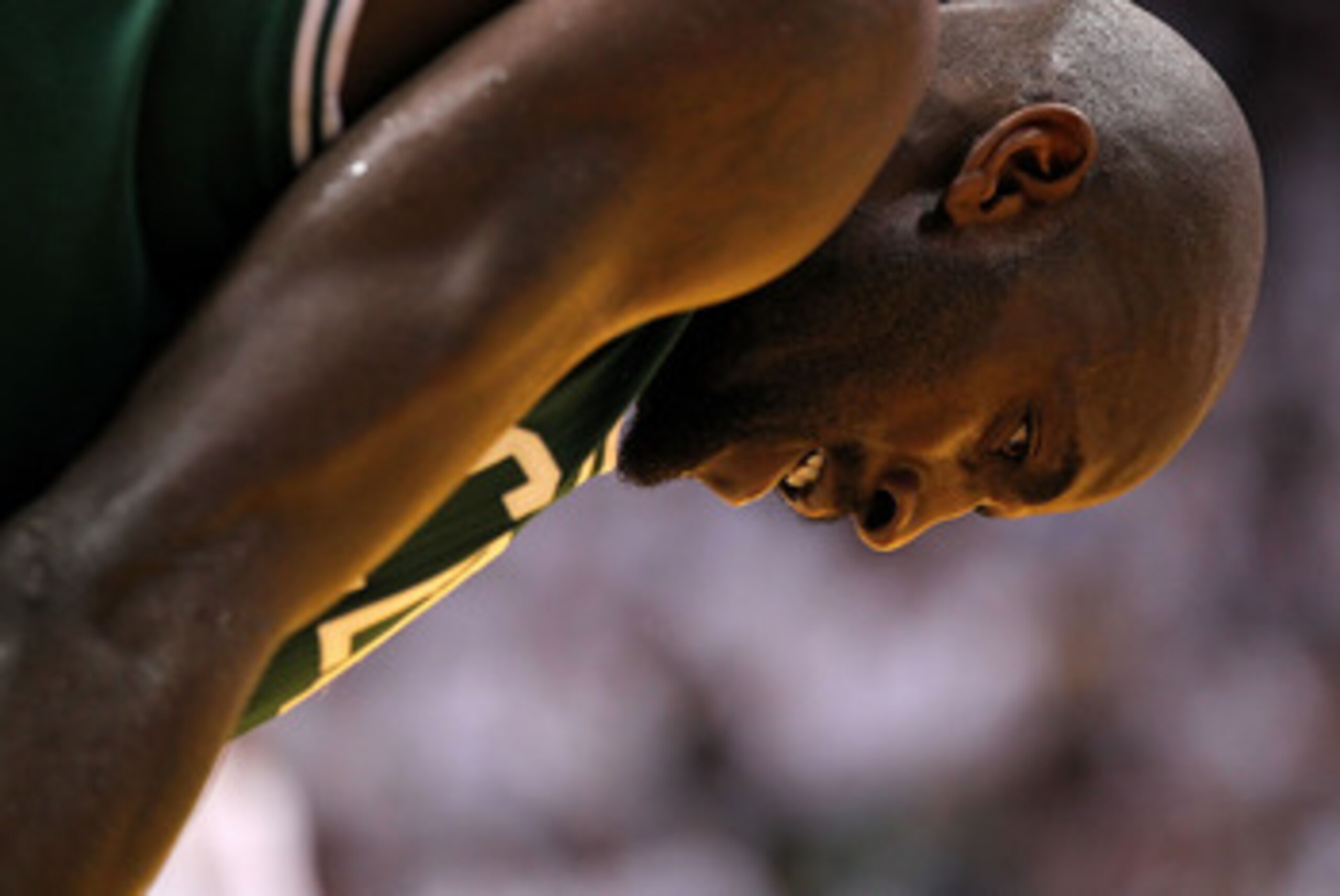 MIAMI, FL - MAY 03:  Kevin Garnett #5 of the Boston Celtics looks on during Game Two of the Eastern Conference Semifinals of the 2011 NBA Playoffs against the Miami Heat at American Airlines Arena on May 3, 2011 in Miami, Florida. NOTE TO USER: User expre
