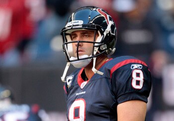 HOUSTON, TX - JANUARY 02:  Quarterback Matt Schaub #8 of the Houston Texans during warm ups before playing Jacksonville Jaguars at Reliant Stadium on January 2, 2011 in Houston, Texas.  (Photo by Bob Levey/Getty Images)