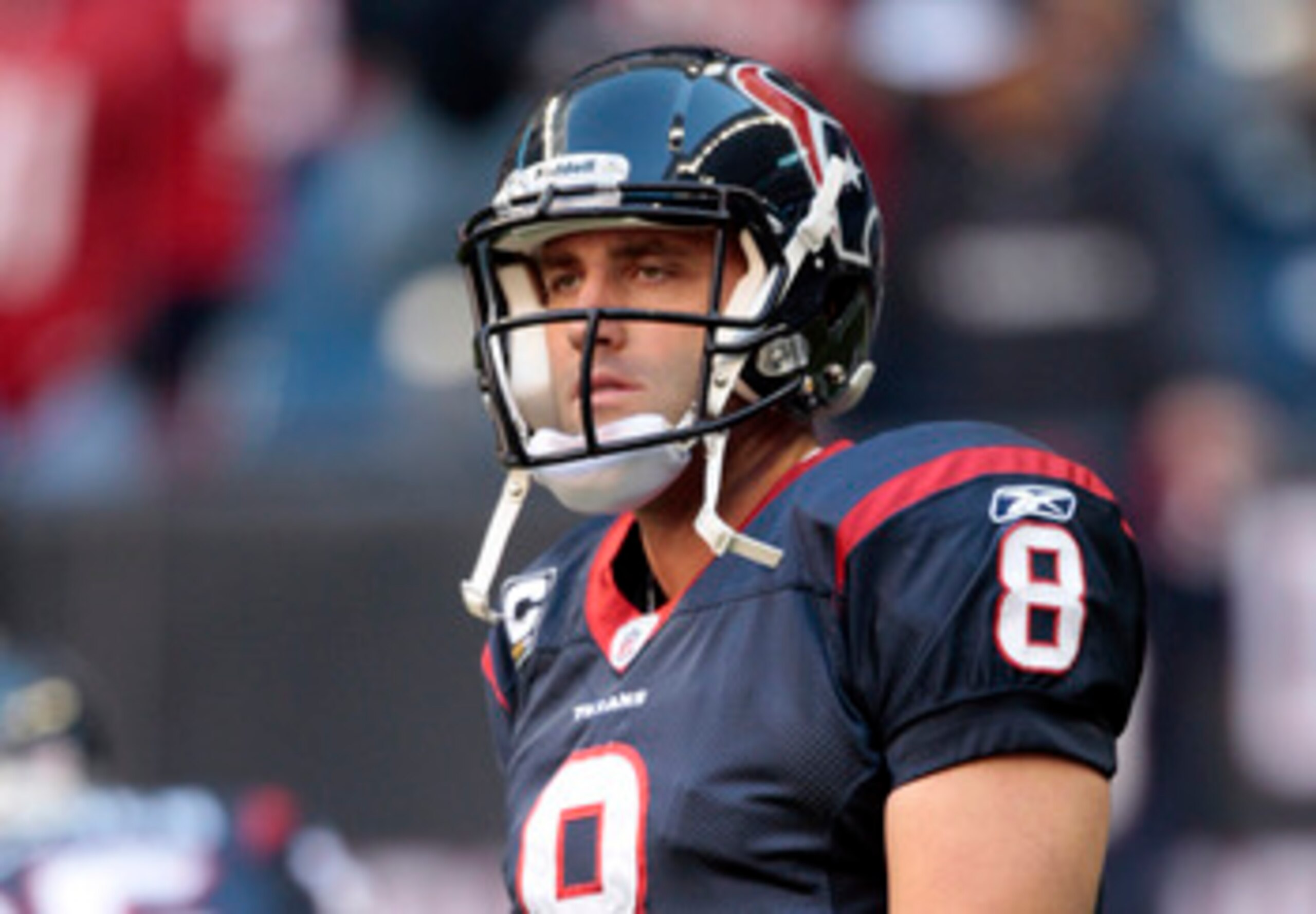 HOUSTON, TX - JANUARY 02:  Quarterback Matt Schaub #8 of the Houston Texans during warm ups before playing Jacksonville Jaguars at Reliant Stadium on January 2, 2011 in Houston, Texas.  (Photo by Bob Levey/Getty Images)