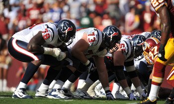 LANDOVER, MD - SEPTEMBER 19:  Eric Winston #73 of the Houston Texans defends against the Washington Redskins at FedExField on September 19, 2010 in Landover, Maryland. The Texans defeated the Redskins in overtime 30-27. (Photo by Larry French/Getty Images