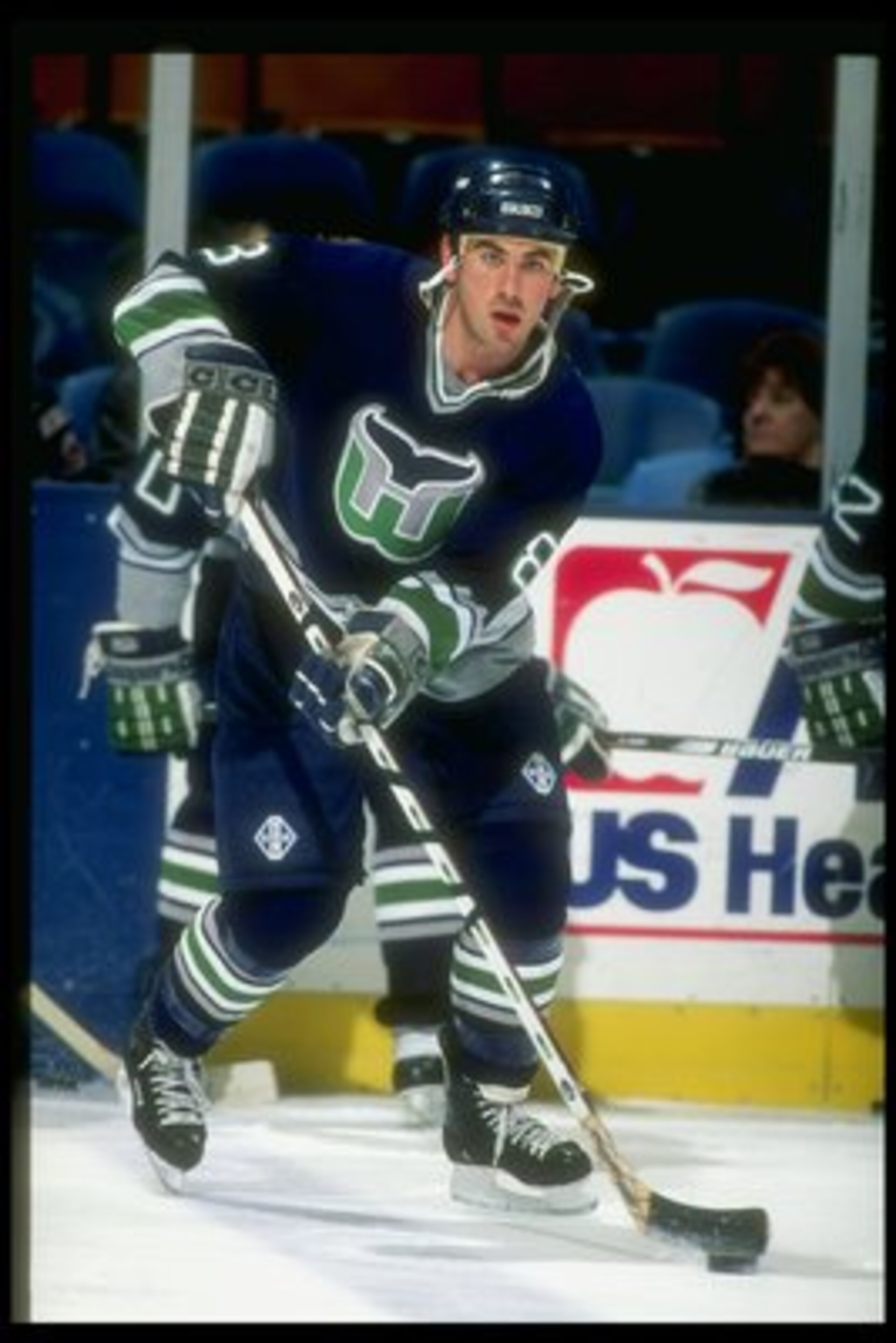 13 Feb 1997:  Leftwinger Geoff Sanderson of the Hartford Whalers moves down the ice during a game against the New Jersey Devils at the Continental Airlines Arena in East Rutherford, New Jersey.  The Devils won the game, 4-0. Mandatory Credit: Al Bello  /A
