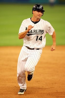 MIAMI - APRIL 09:  Gaby Sanchez #14 of the Florida Marlins runs the bases while taking on the Los Angeles Dodgers during the Marlins home opening game at Sun Life Stadium on April 9, 2010 in Miami, Florida. The Dodgers defeated the Marlins 7-3.  (Photo by