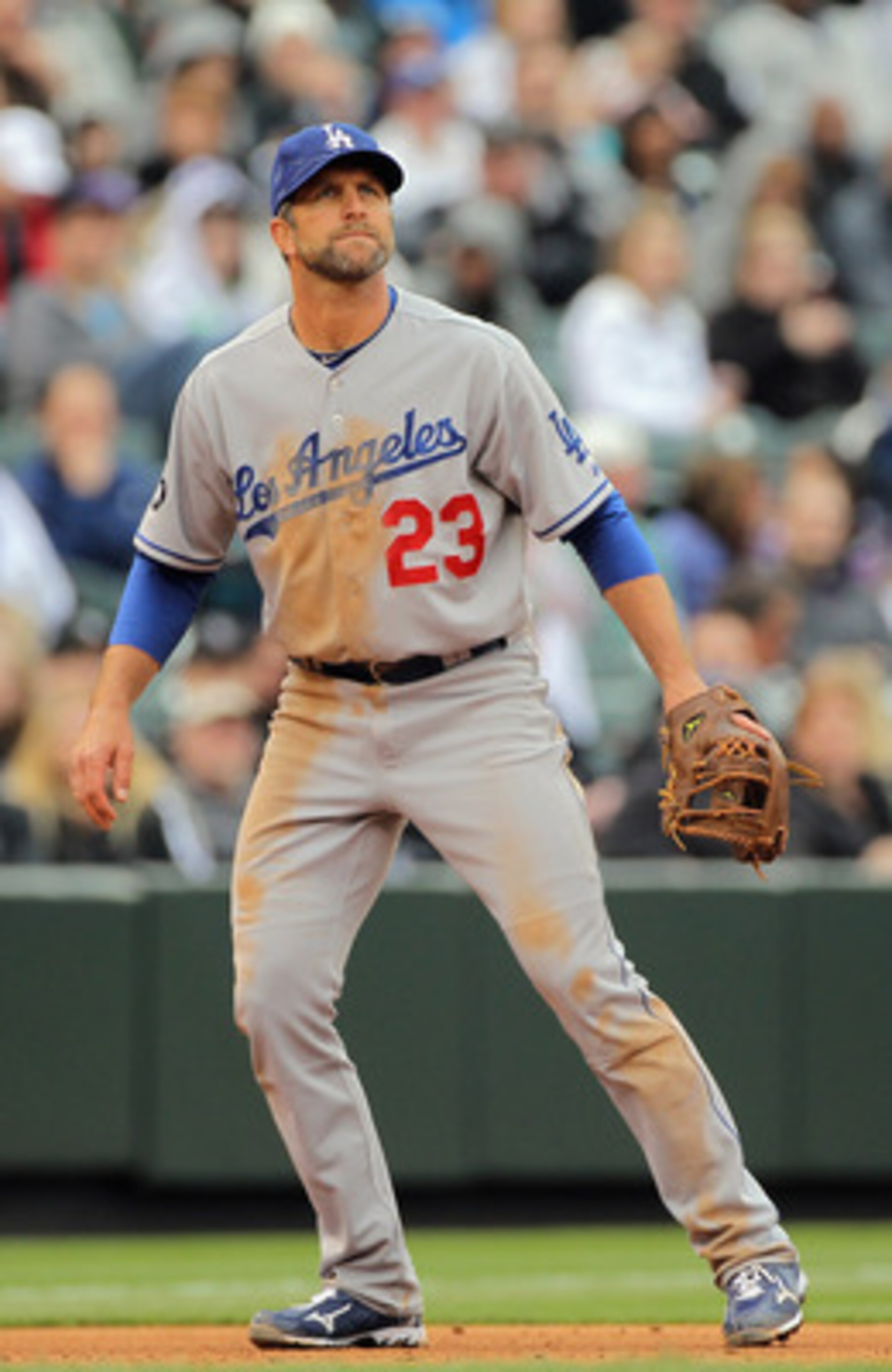 DENVER, CO - APRIL 06:  Third baseman Casey Blake #23 of the Los Angeles Dodgers plays against the Colorado Rockies at Coors Field on April 6, 2011 in Denver, Colorado.  (Photo by Doug Pensinger/Getty Images)