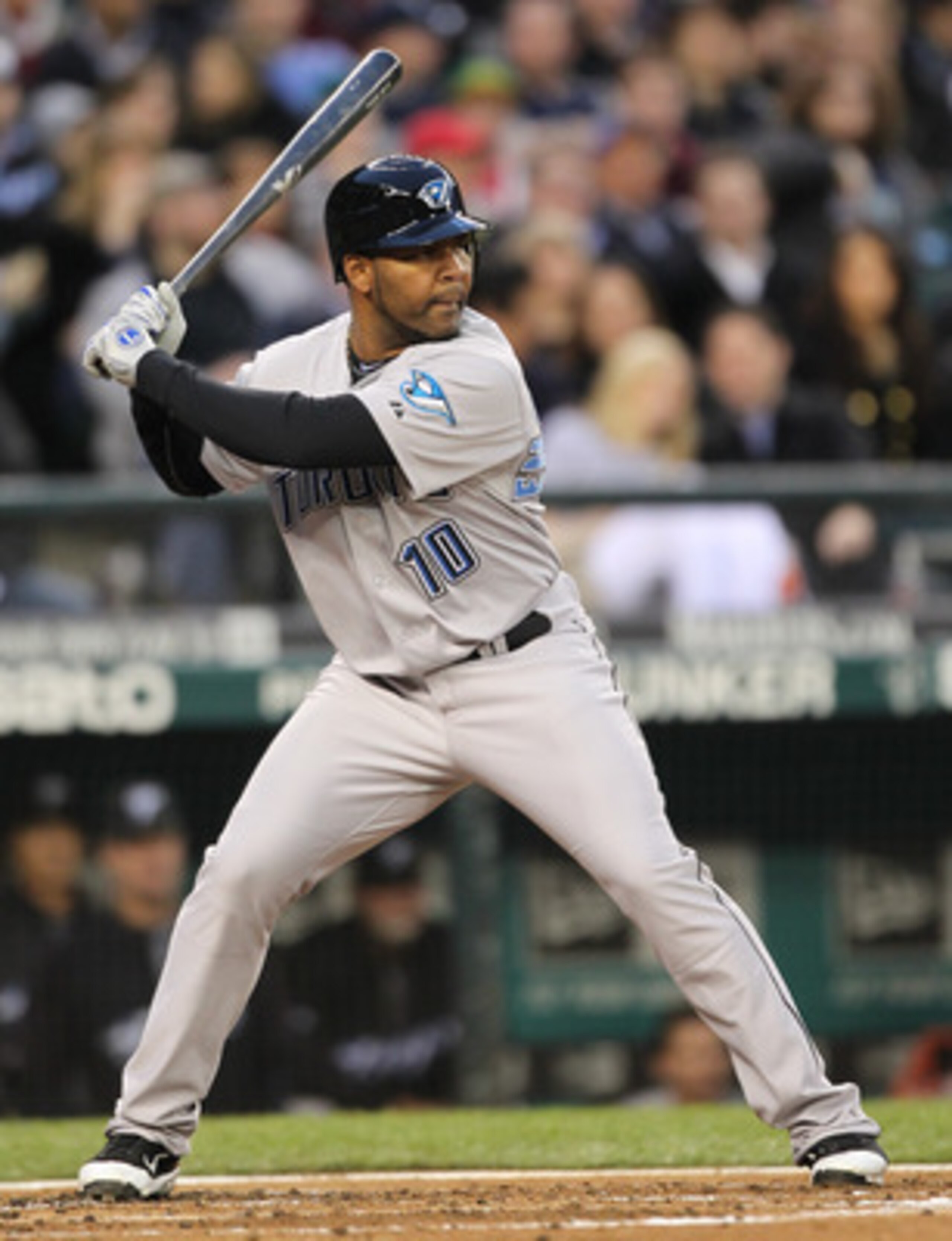 SEATTLE, WA - APRIL 12:  Edwin Encarnacion #10 of the Toronto Blue Jays bats against the Seattle Mariners at Safeco Field on April 12, 2011 in Seattle, Washington. (Photo by Otto Greule Jr/Getty Images)