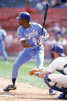 MILWAUKEE - 1990:  Willie Wilson #6 of the Kansas City Royals stands ready at the plate during a game against the Milwaukee Brewers in 1990 at Milwaukee County Stadium in Milwaukee, Wisconsin.  (Photo by Jonathan Daniel/Getty Images)