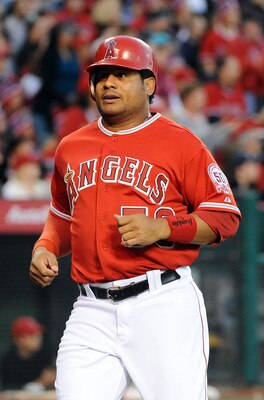 ANAHEIM, CA - APRIL 09:  Bobby Abreu #53 of Los Angeles Angels of Anaheim runs home to score in the third inning against the Toronto Blue Jays at Angel Stadium of Anaheim on April 9, 2011 in Anaheim, California.  (Photo by Lisa Blumenfeld/Getty Images)