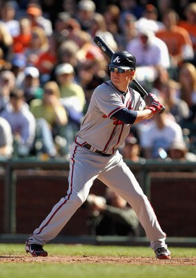 SAN FRANCISCO, CA - APRIL 24:  Nate McLouth #13 of the Atlanta Braves in action against the San Francisco Giants at AT&T Park on April 24, 2011 in San Francisco, California.  (Photo by Ezra Shaw/Getty Images)