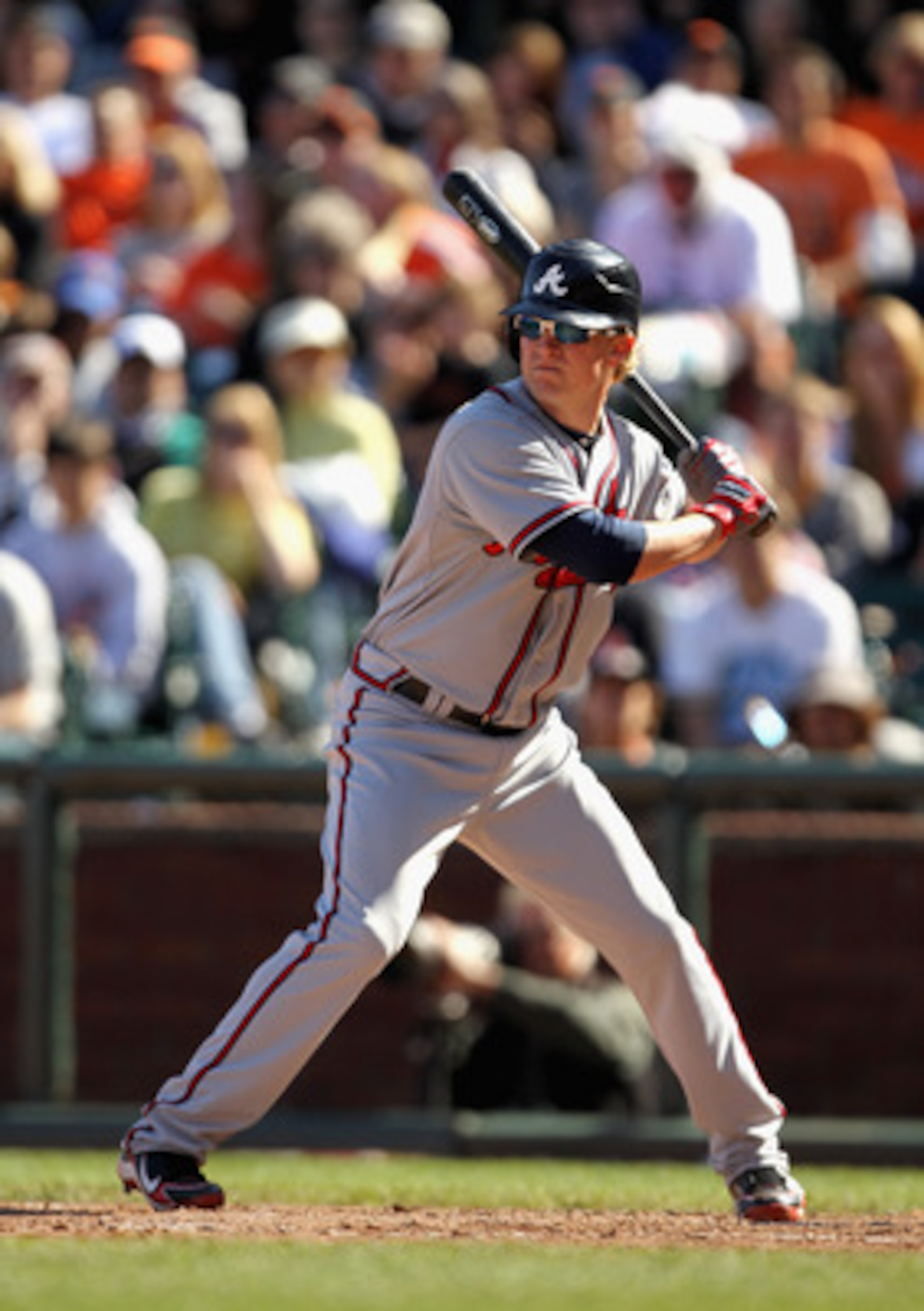 SAN FRANCISCO, CA - APRIL 24:  Nate McLouth #13 of the Atlanta Braves in action against the San Francisco Giants at AT&T Park on April 24, 2011 in San Francisco, California.  (Photo by Ezra Shaw/Getty Images)