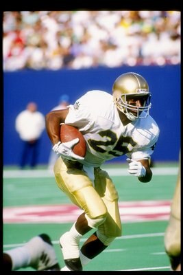 3 Nov 1990:  Flanker Raghib Ismail of the Notre Dame Fighting Irish runs down the field during a game against the Navy Midshipmen at Giants Stadium in East Rutherford, New Jersey.  Notre Dame won the game 52-31. Mandatory Credit: Rick Stewart  /Allsport