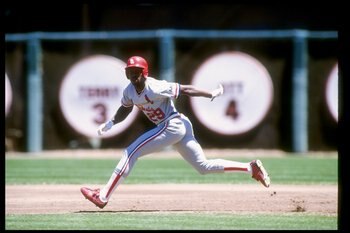 1990: Vince Coleman of the St. Louis Cardinals in action.