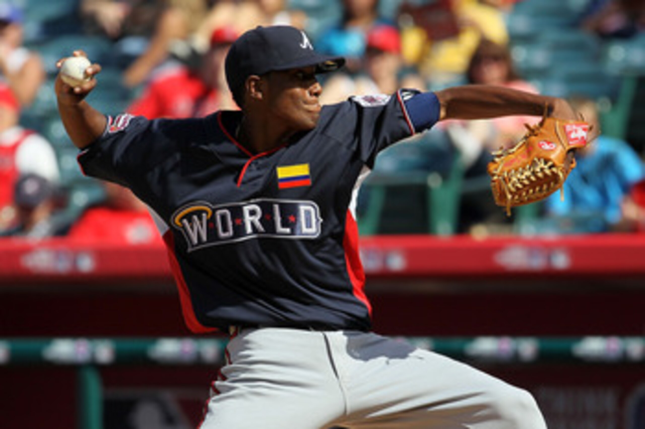ANAHEIM, CA - JULY 11:  World Futures All-Star Julio Tehaeran #39 of the Atlanta Braves throws a pitch during the 2010 XM All-Star Futures Game at Angel Stadium of Anaheim on July 11, 2010 in Anaheim, California.  (Photo by Stephen Dunn/Getty Images)
