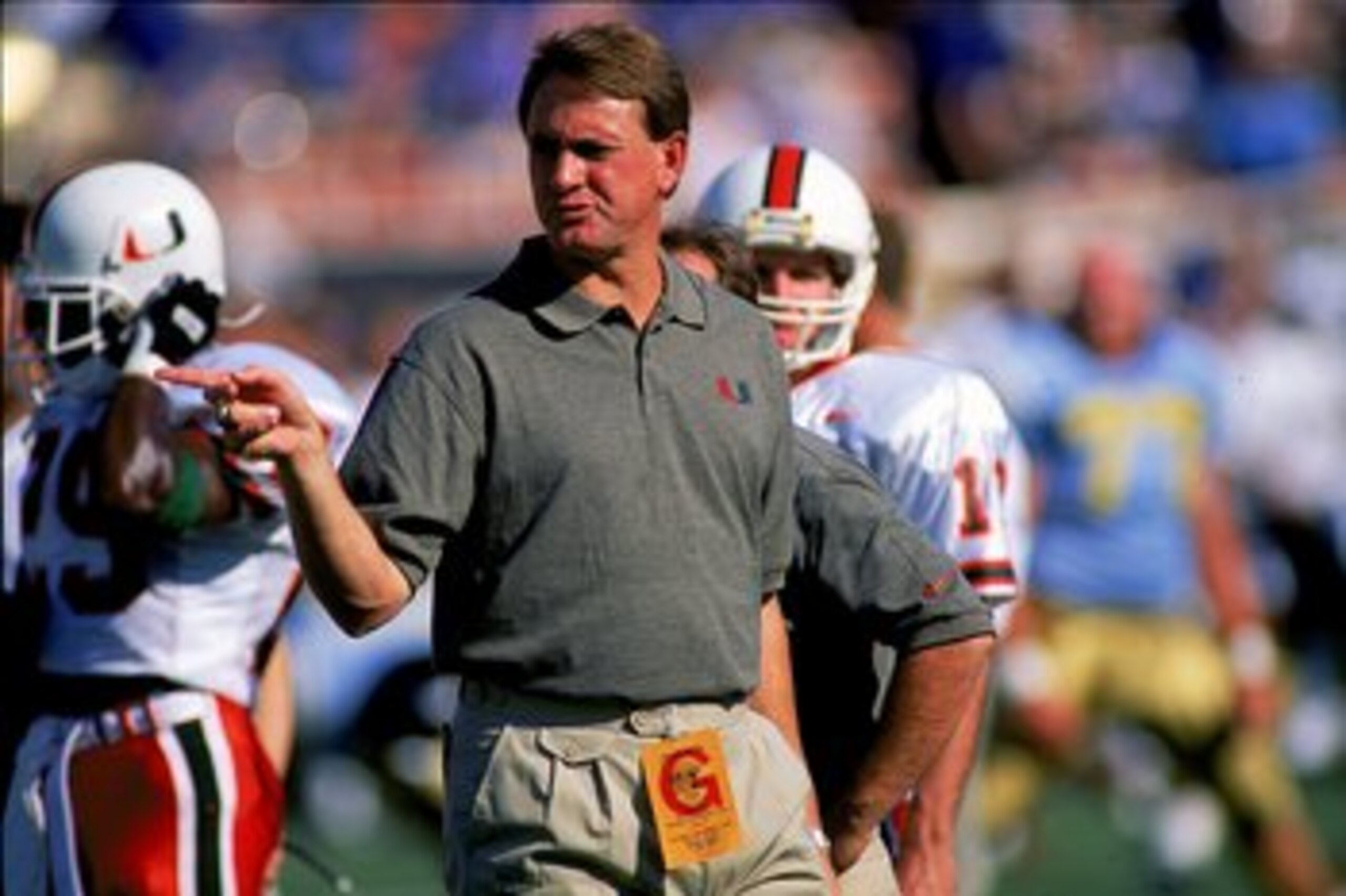 2 Sep 1995: Butch Davis of the Miami Hurricanes gives instructions from the sidelines during a game against the UCLA Bruins at the Rose Bowl in Pasadena, California . The Bruins defeated the Hurricanes 31-8. Mandatory Credit: Stephen Dunn  /Allsport