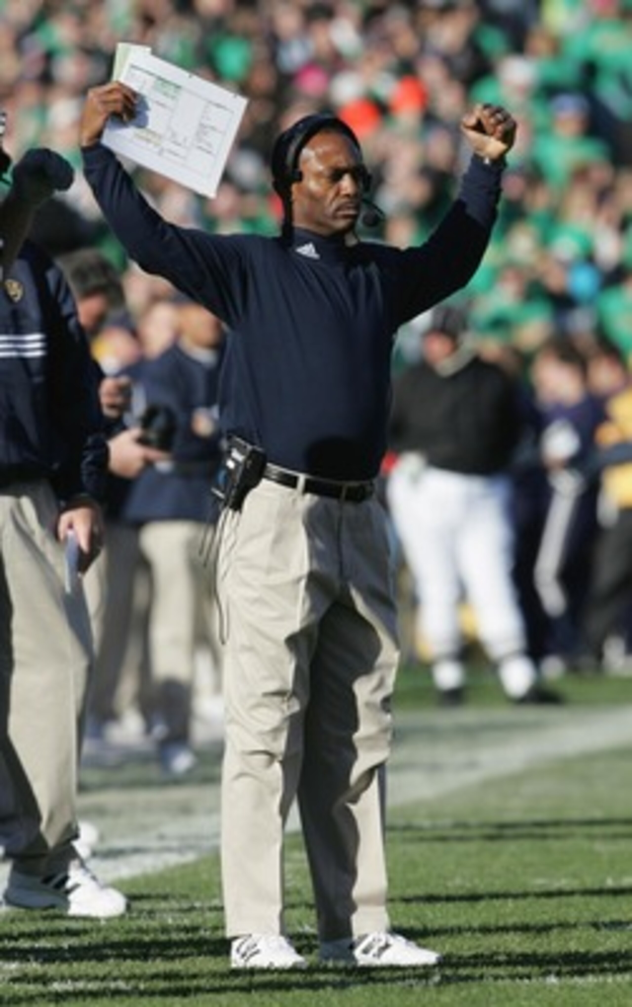 SOUTH BEND, IN - NOVEMBER 13:  Head coach Tyrone Willingham of the University of Notre Dame Fighting Irish reacts during the game against the University of Pittsburgh Panthers on November 13, 2004 at Notre Dame Stadium in South Bend, Indiana. Pittsburg de