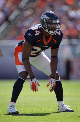 DENVER - SEPTEMBER 19:  Cornerback Champ Bailey #24 of the Denver Broncos lines up against against the Seattle Seahawks at INVESCO Field at Mile High on September 19, 2010 in Denver, Colorado. The Broncos defeated the Seahawks 31-14.  (Photo by Doug Pensi