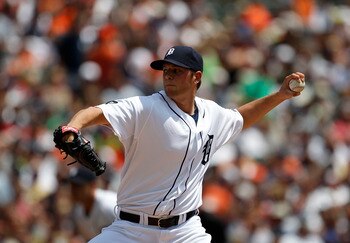 DETROIT - JULY 11: Andy Oliver #41 of the Detroit Tigers pitches in the second inning during the game against the Minnesota Twins on July 11, 2010 at Comerica Park in Detroit, Michigan.  (Photo by Leon Halip/Getty Images)