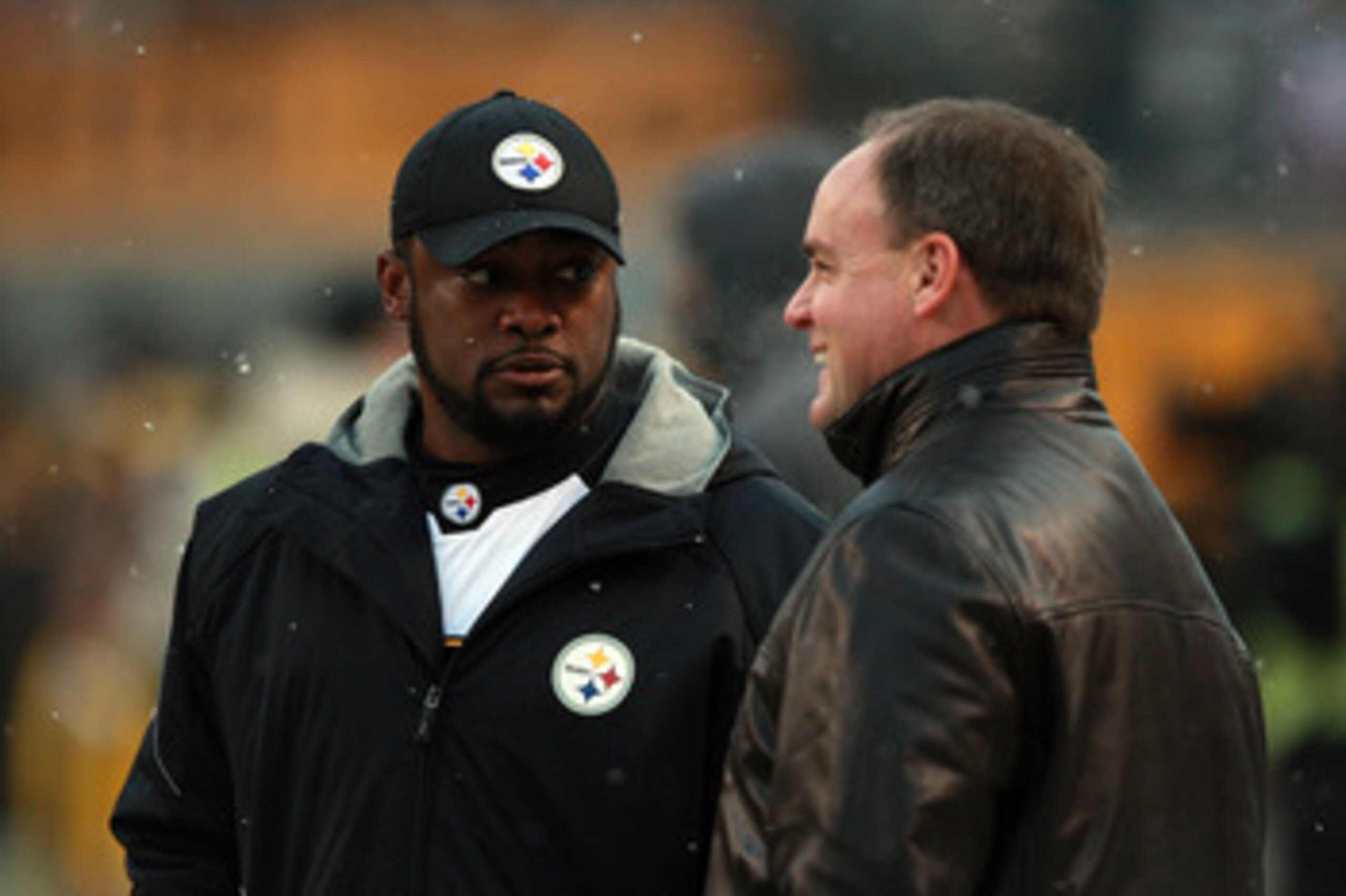 PITTSBURGH, PA - DECEMBER 19: Head Coach Mike Tomlin of the Pittsburgh Steelers talks with General Manager Kevin Colbert before the game against the New York Jets at Heinz Field on December 19, 2010 in Pittsburgh, Pennsylvania. (Photo by Karl Walter/Get PITTSBURGH, PA - DECEMBER 19: Head Coach Mike Tomlin of the Pittsburgh Steelers talks with General Manager Kevin Colbert before the game against the New York Jets at Heinz Field on December 19, 2010 in Pittsburgh, Pennsylvania. (Photo by Karl Walter/Get